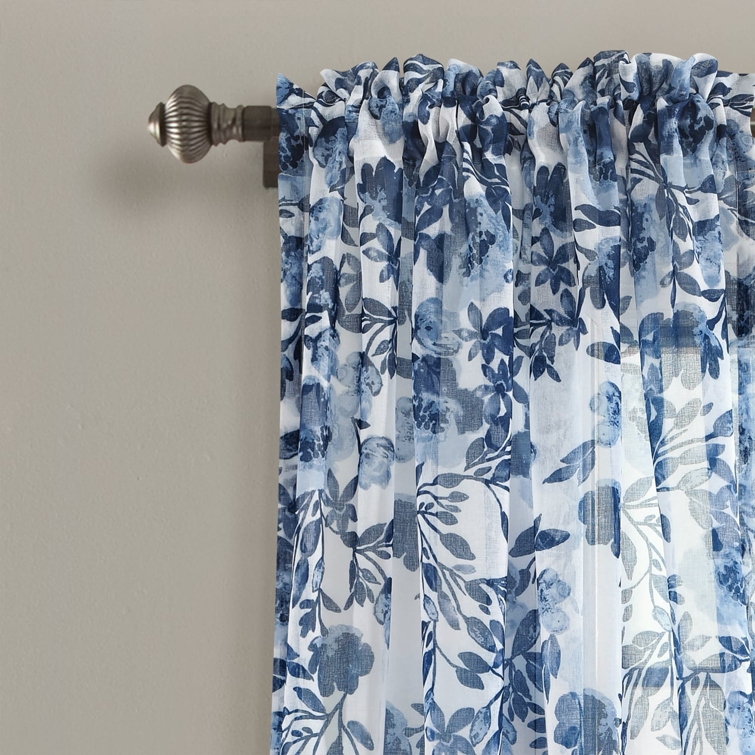 Extra Long White Sheer Polyester Floral Rod Pocket Drapes