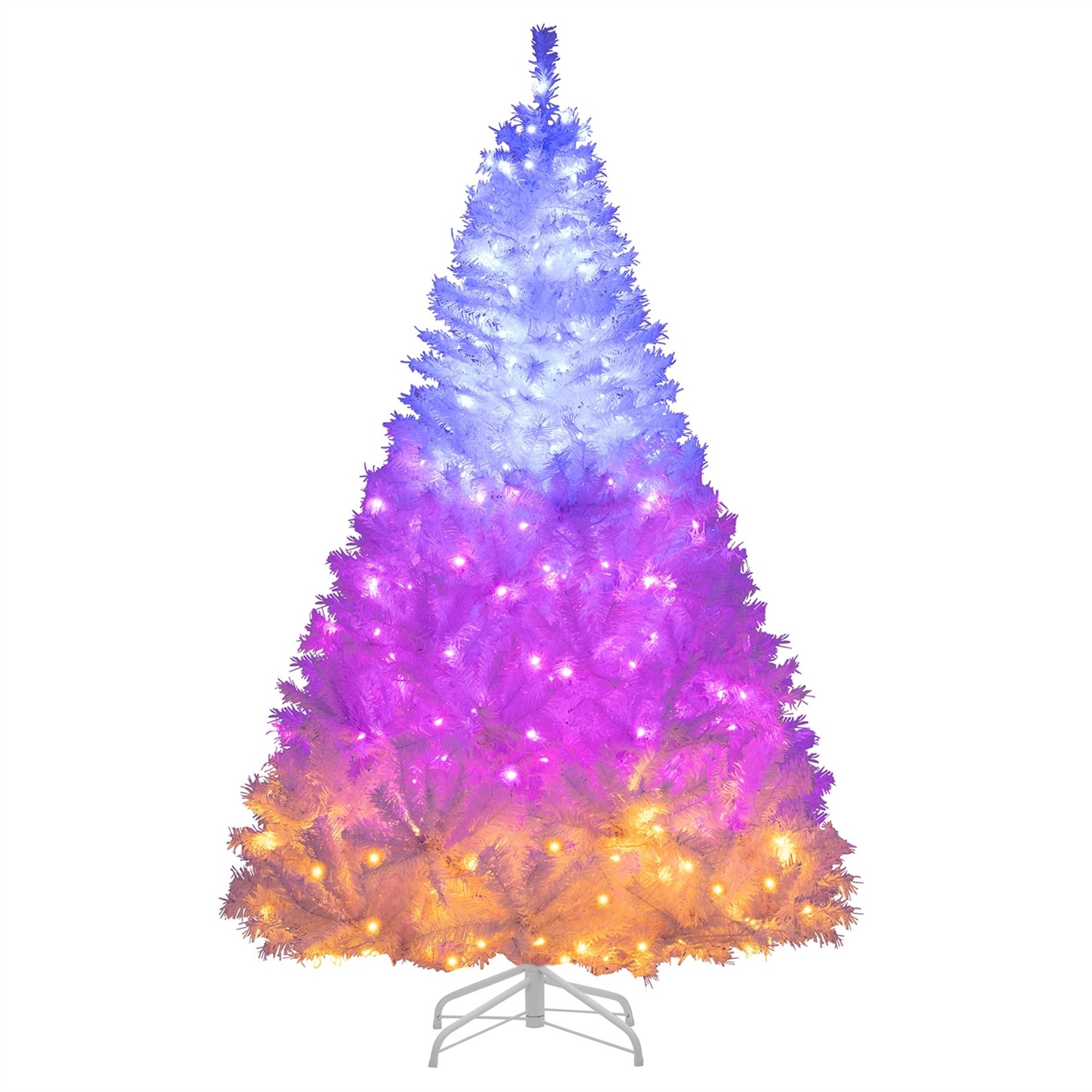 Gtnali 6-ft Pre-Lit White PVC Artificial Christmas Tree with 1000 Tips 280 Multicolor And Warm White LED Lights 11 Modes