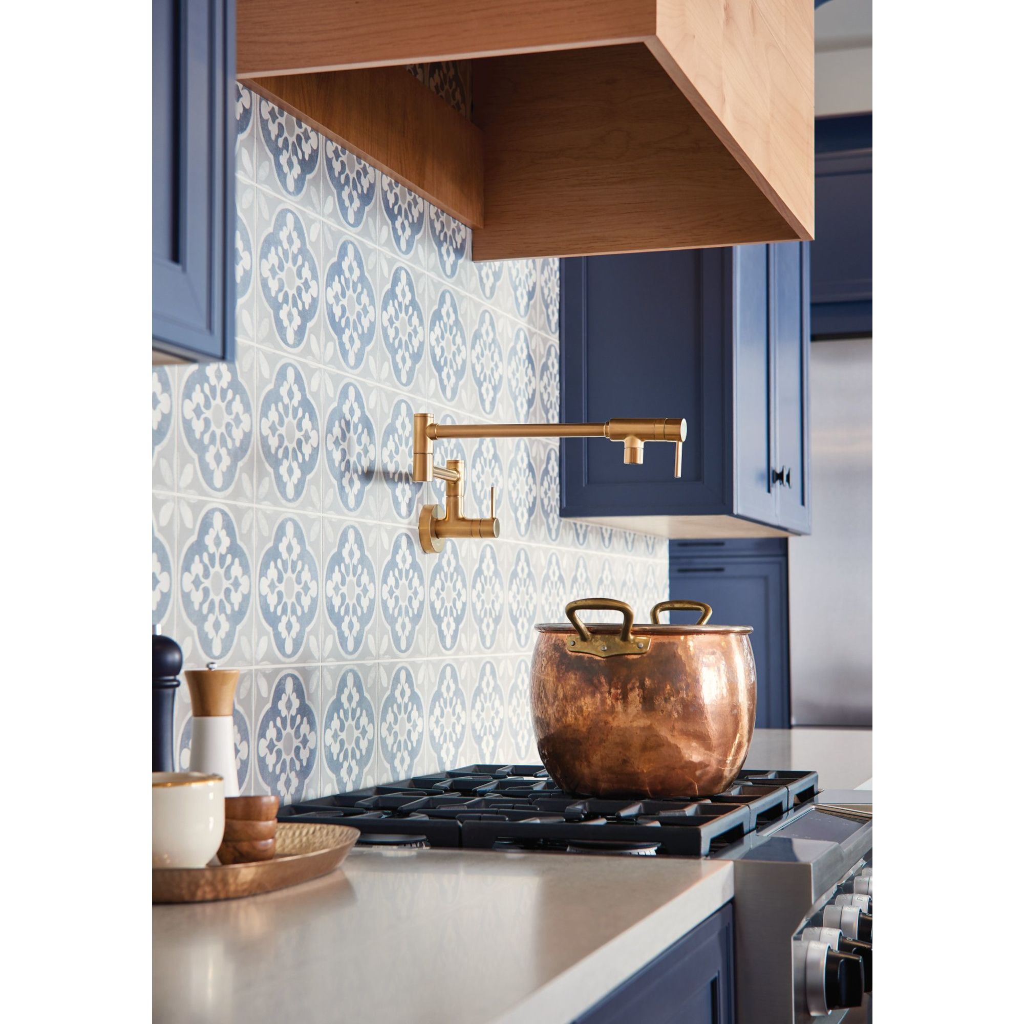 Moen Modern Brushed Gold Double Handle Wall-mount Pot Filler Kitchen Faucet