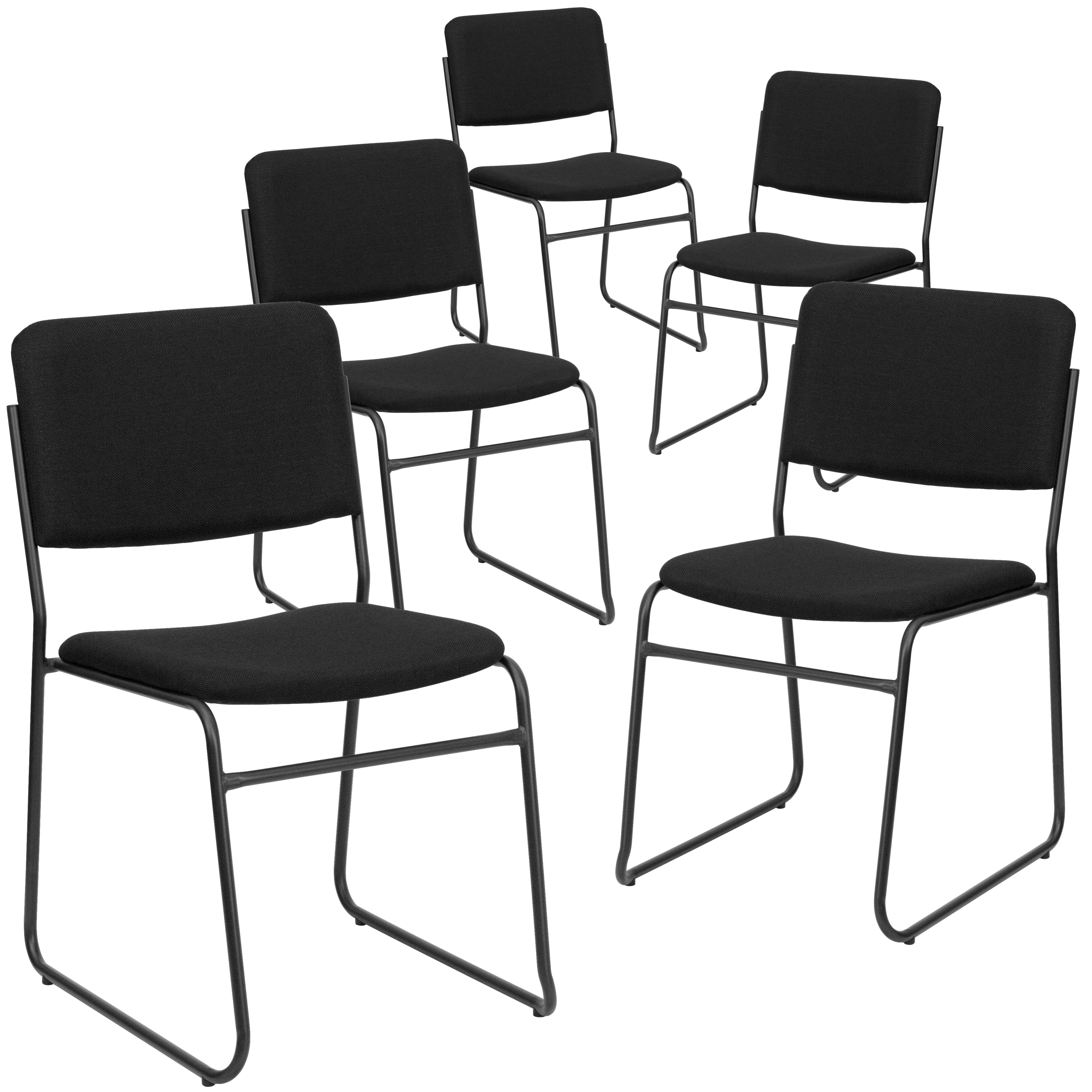 Flash Furniture 889142046349 5 Pack HERCULES Series 500 lb Capacity High Density Black Fabric Stacking Chair with Sled Base