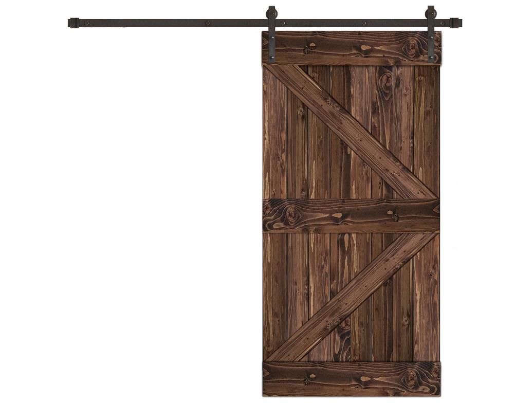 Creative Entryways EP2100-3684-10B 36-in x 84-in Espresso K-frame Pine Wood Solid core Single Barn Door (Hardware Included)