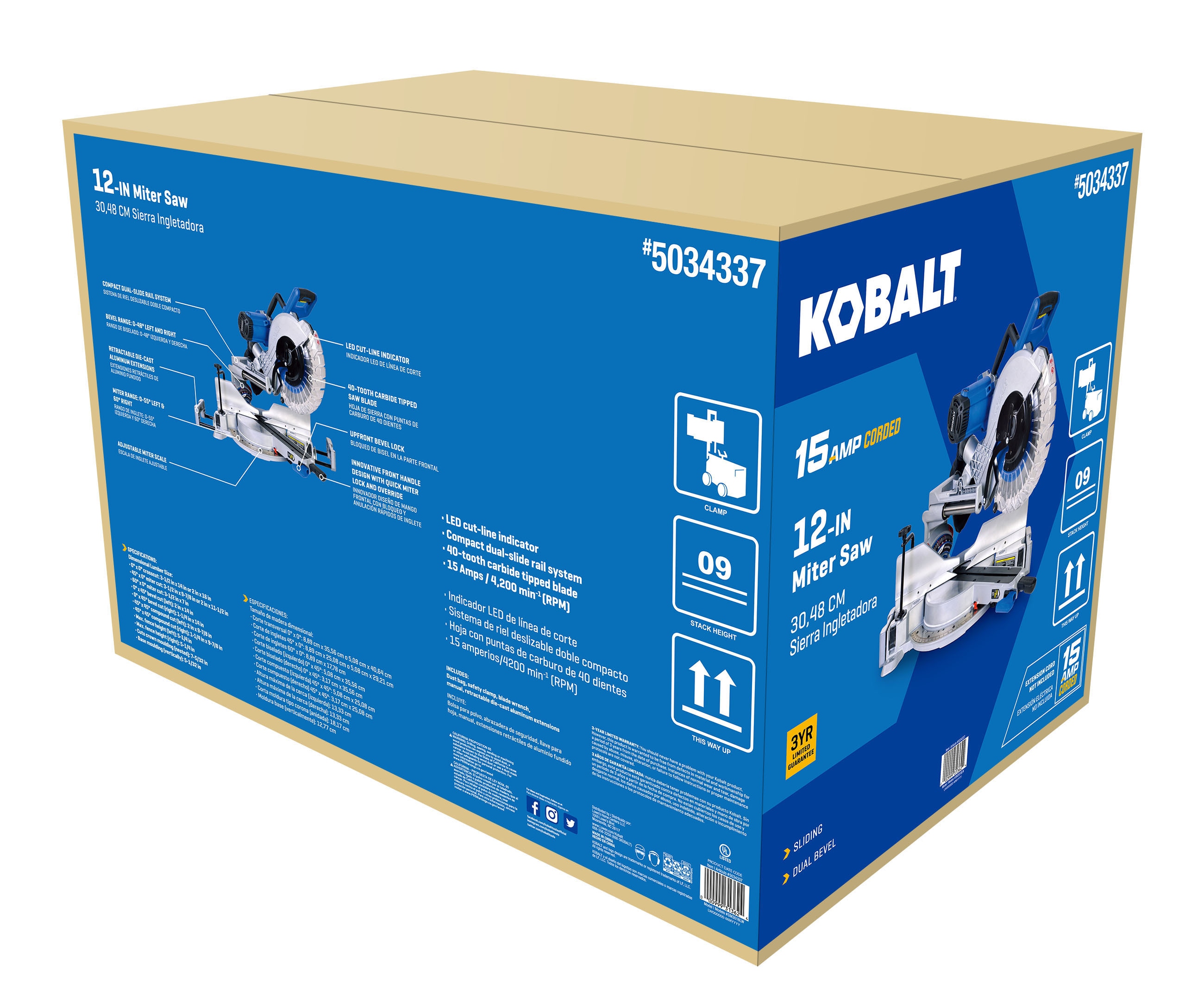 Kobalt 12 inch Sliding Miter Saw 12-in 15-Amps Dual Bevel Sliding ...