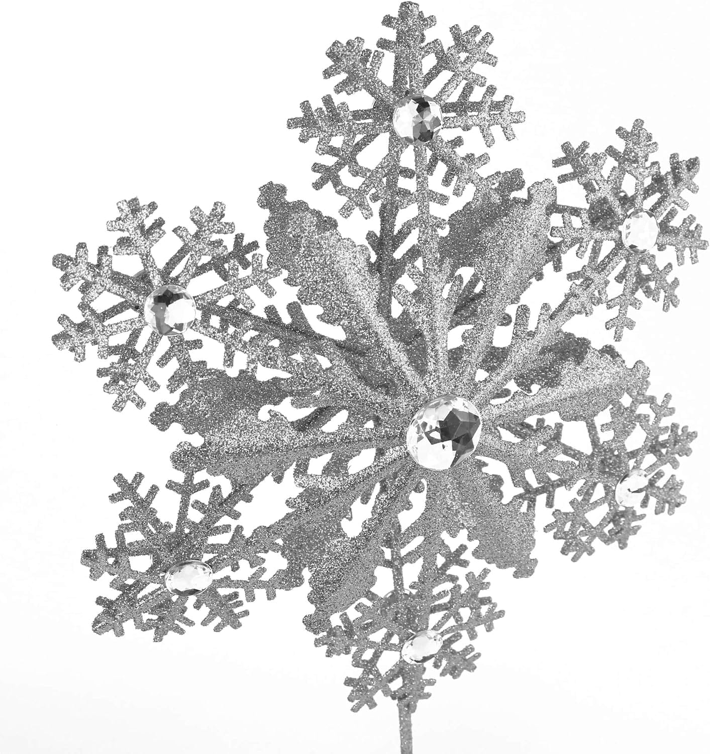 Silver Glitter Snowflake Metal Tree Topper with Gems