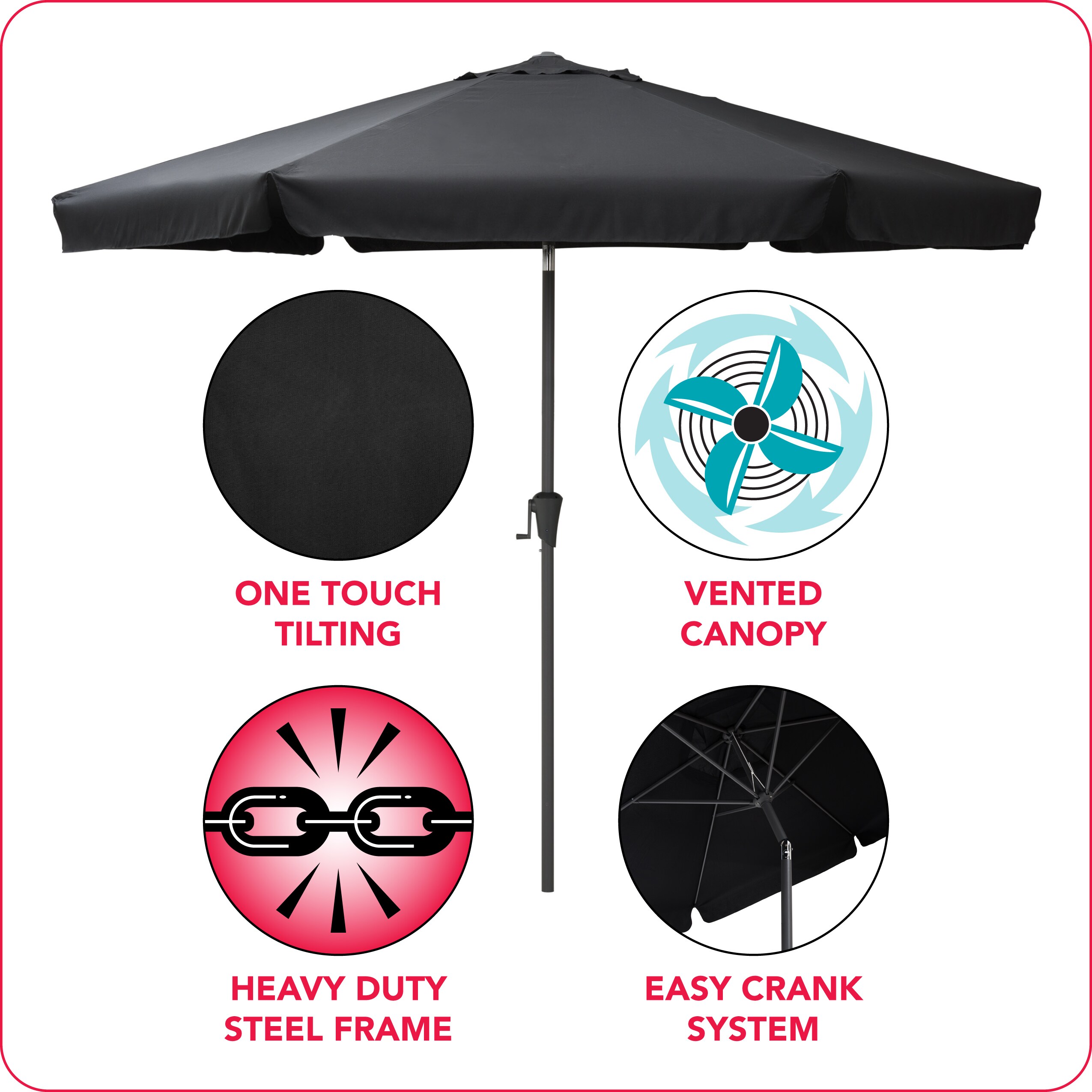 Round Modern Black Fabric & Steel 10ft Tilting Patio Umbrella