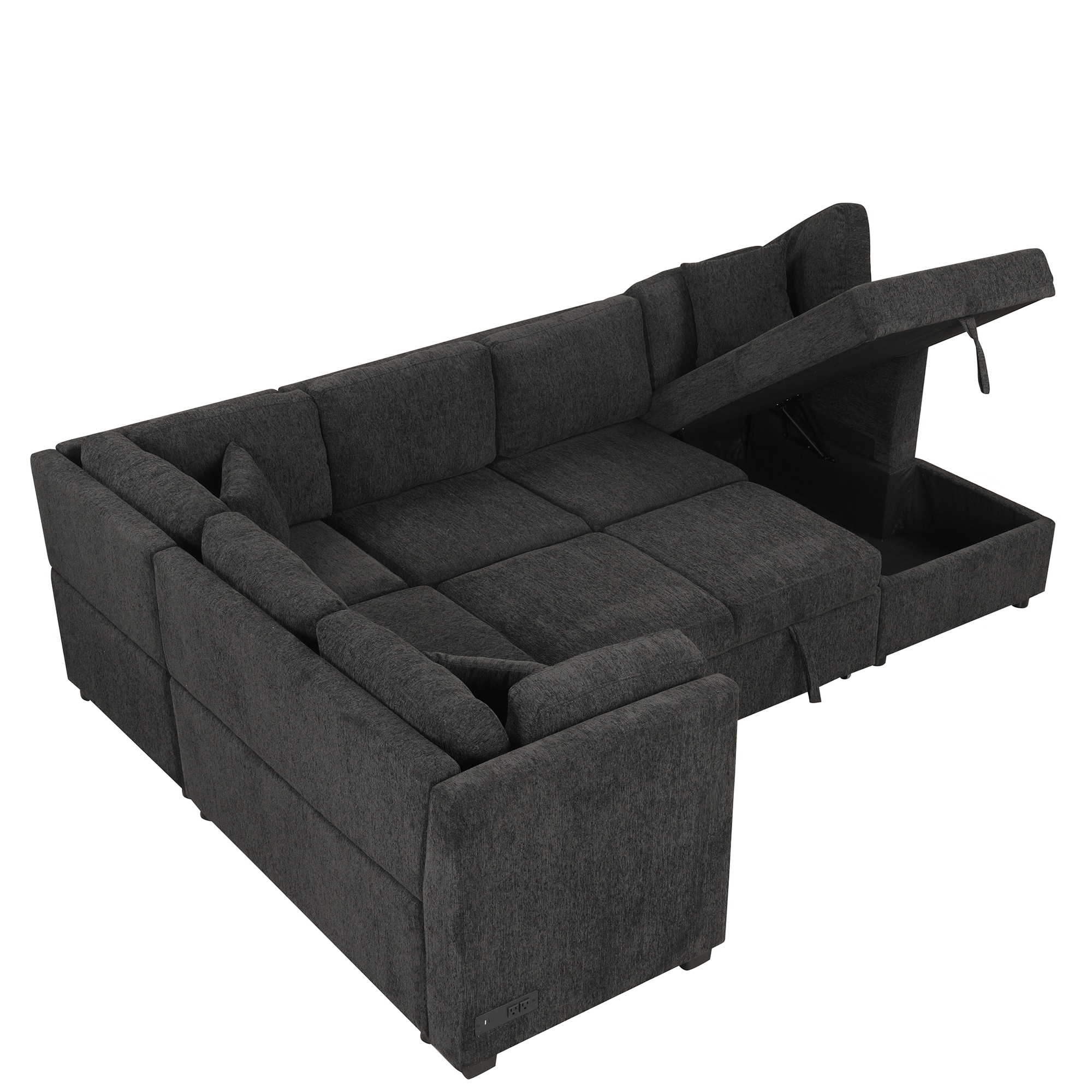Bybafun YA3700444 108.6-in Modern Black Chenille 5 -seater Reclining Sleeper