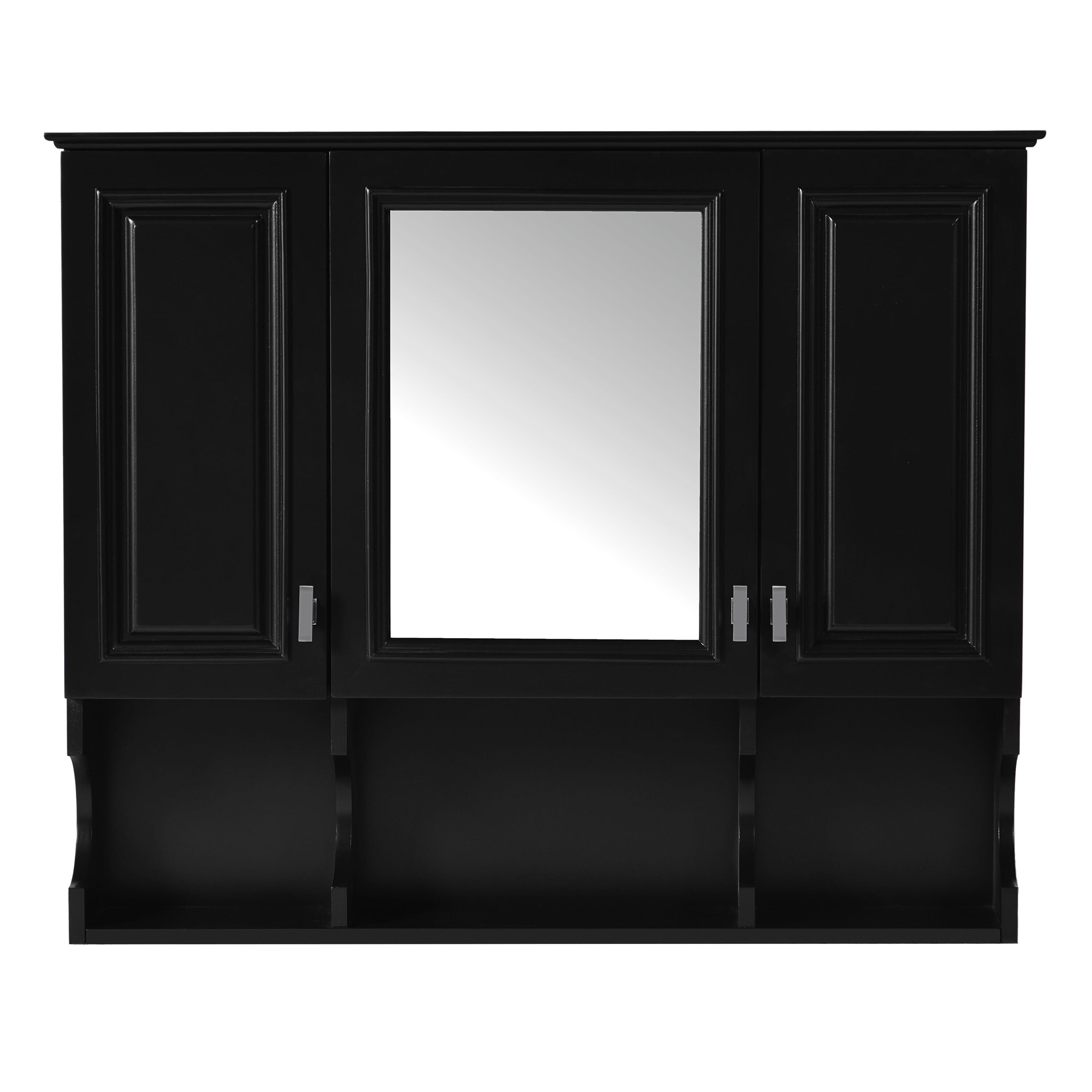 Vynxaria LEXY1759-DJYS-JG010 35in W x 28in H Rectangular MDF Black 1Pc Left Hinge Medicine Cabinet with Mirror