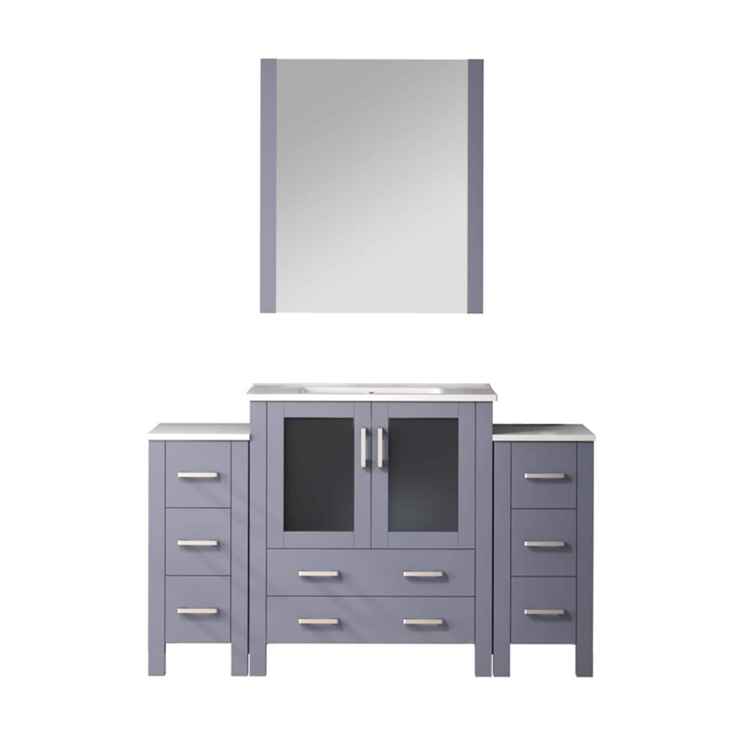 Lexora LV341854SBESM28 Volez 54-in Dark Grey Single Sink Bathroom Vanity with White Ceramic Top (Mirror Included)
