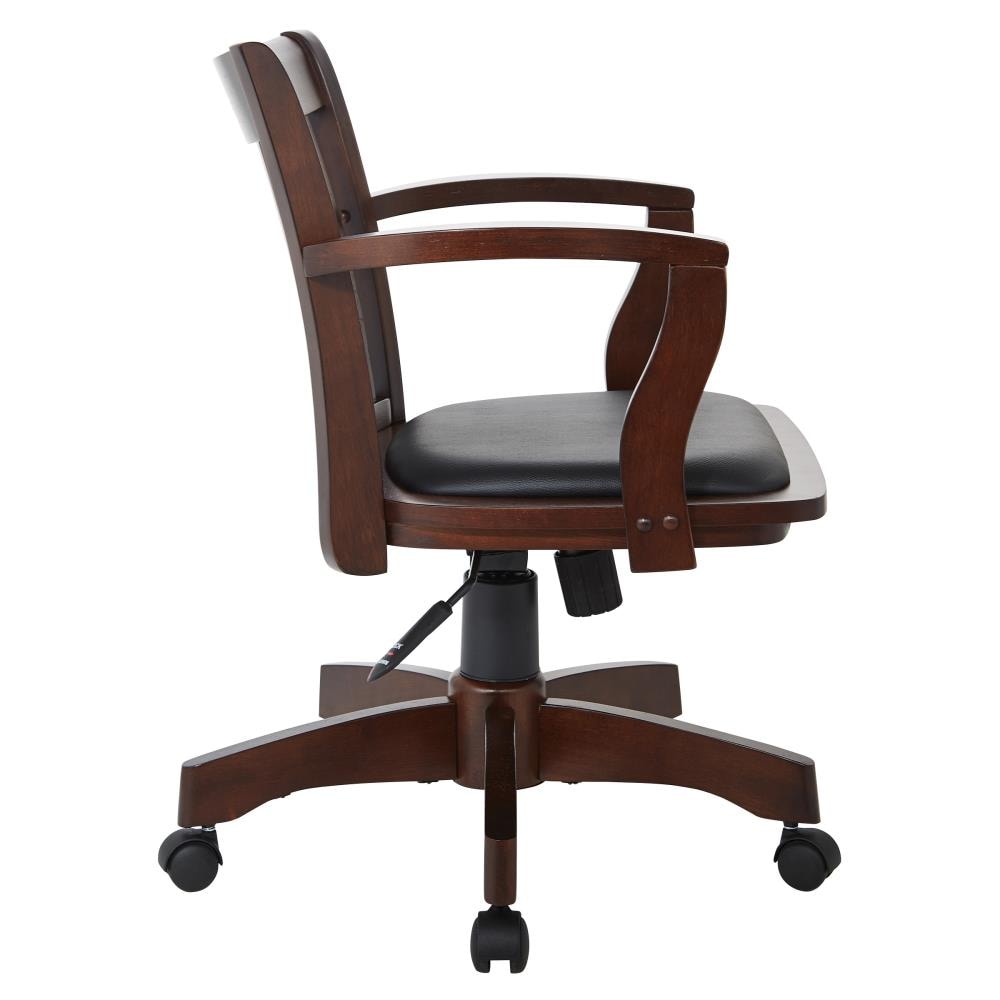 Espresso Wood Banker's Desk Chair with Black Vinyl Seat