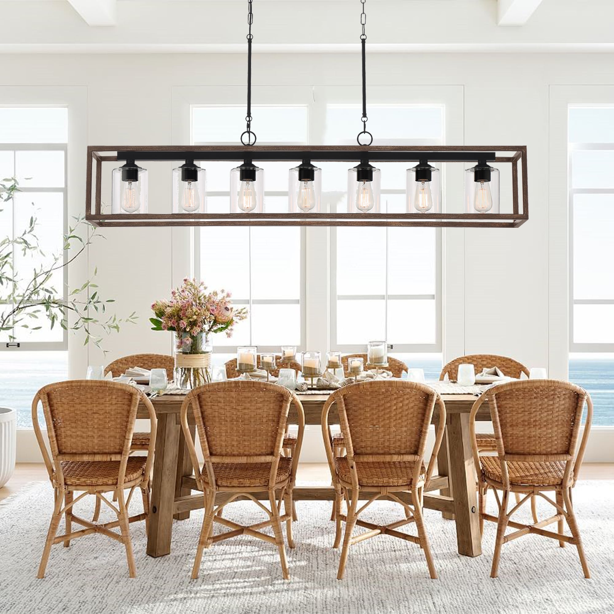 ACROMA 2307DWAZCL Greeley 7 -Light Distressed Brown Farmhouse For Use in Bedrooms, Dining Rooms, Foyers, Kitchens, Living Rooms Chandelier