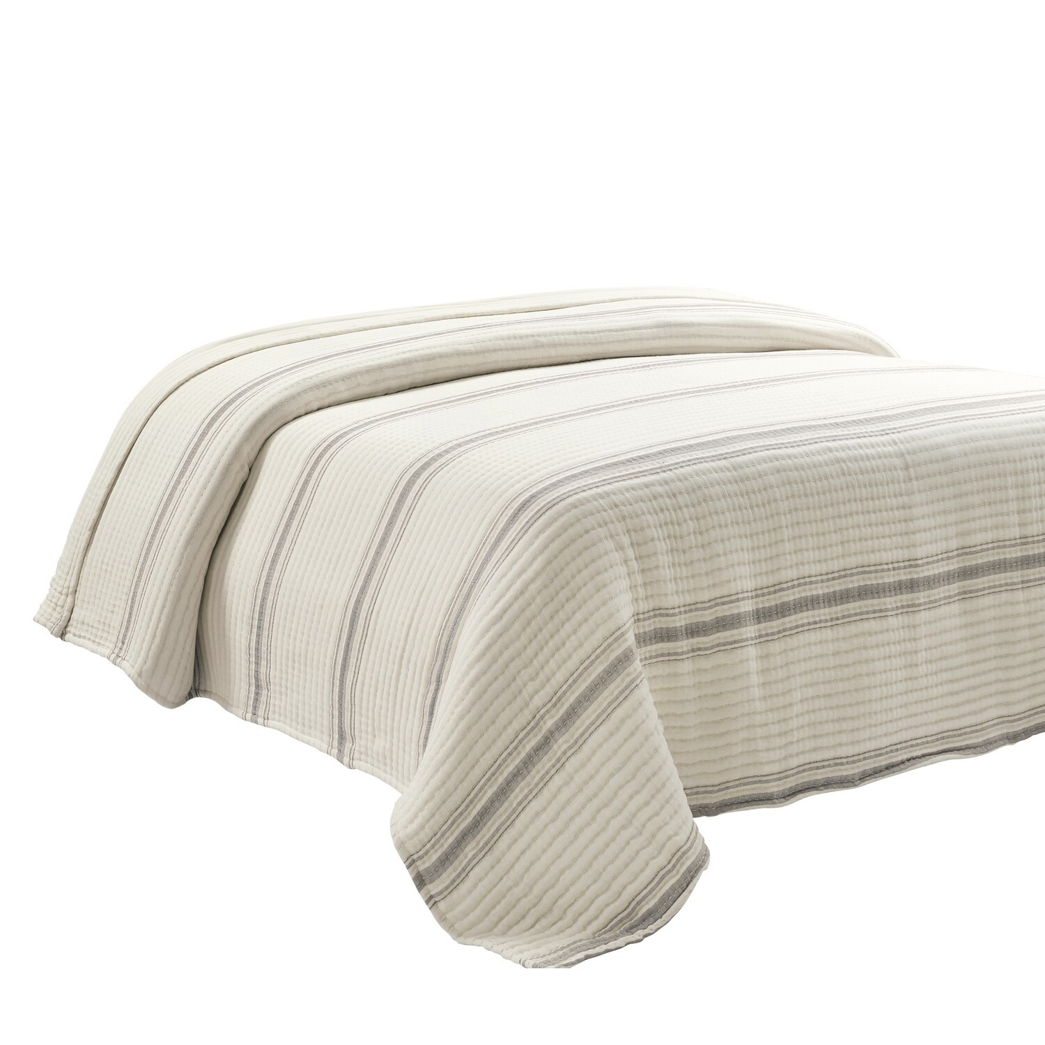 Full/Queen Gray Cotton Reversible Farmhouse Stripe Quilt