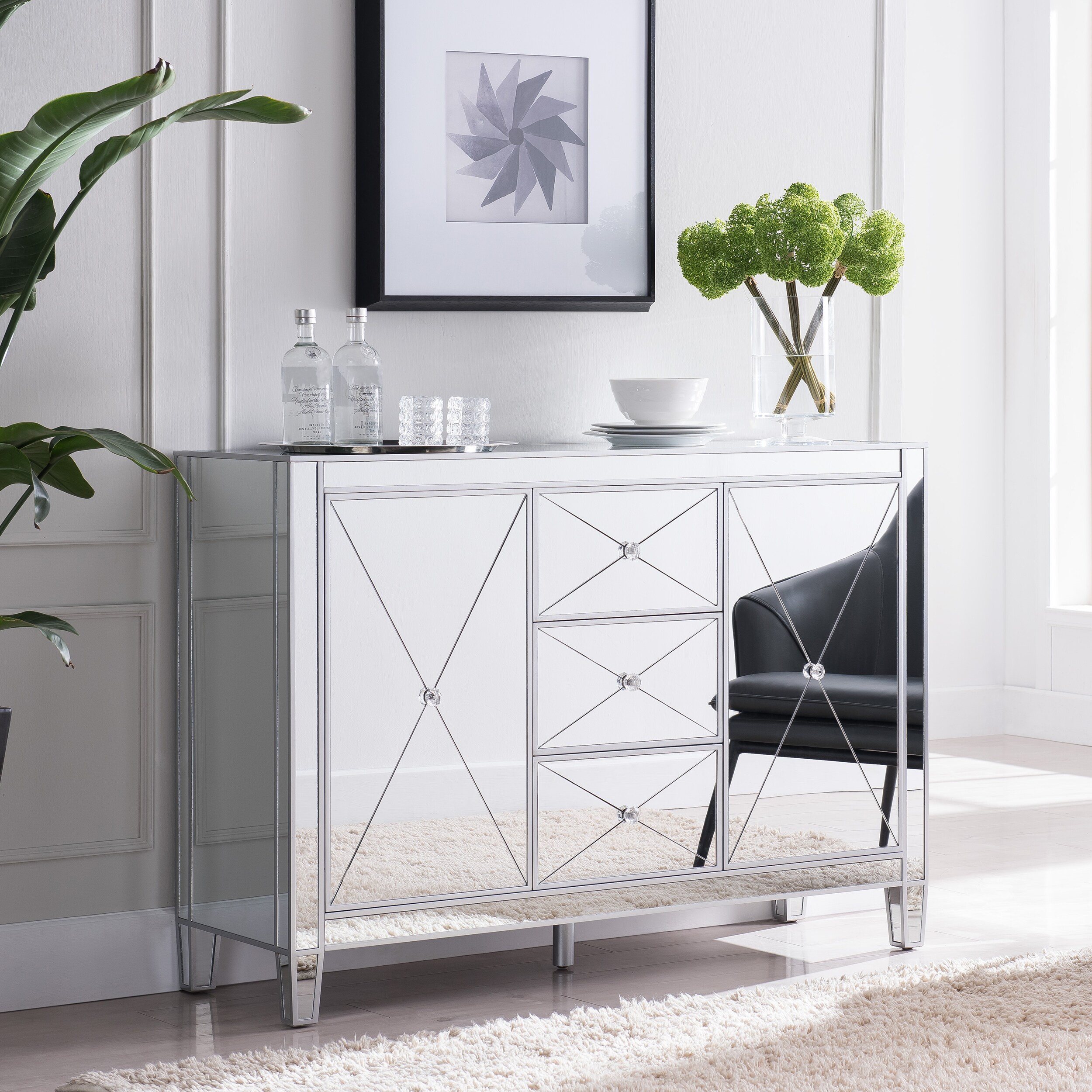 Boston Loft Furnishings Baling Mirrored with Matte Silver Trim 3-Drawer Accent Chest