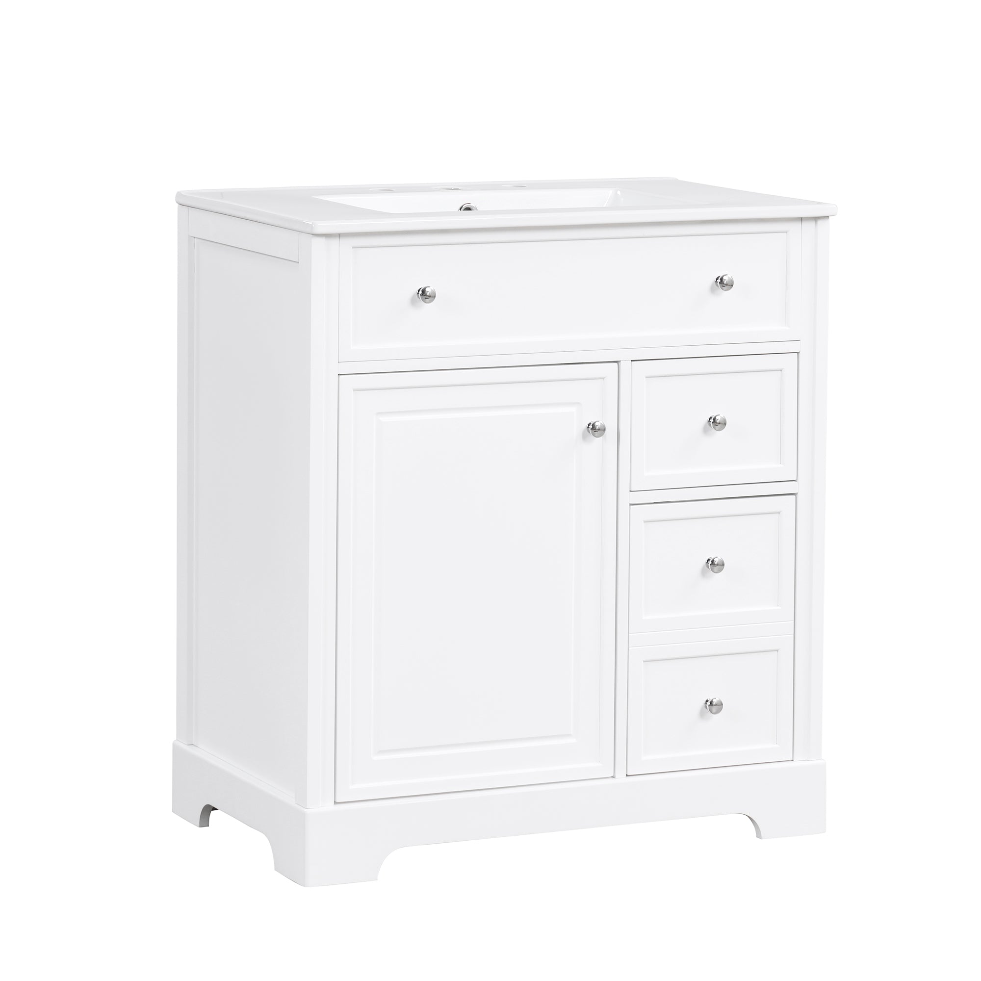 Tatayosi TP198484K 30 Inch Bathroom Vanity with Sink Top Bathroom Vanity Cabinet with Door and Two Drawers MDF Boards Solid Wood One Package White