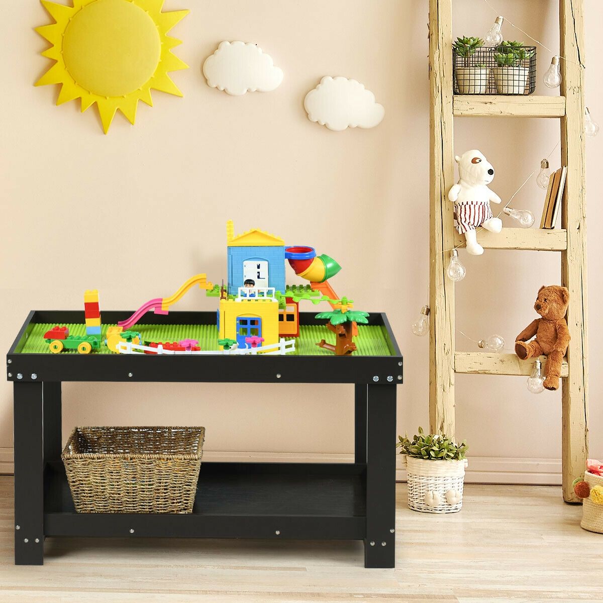 Slickblue Dark Brown/White Rectangular Kids Activity Table with ...