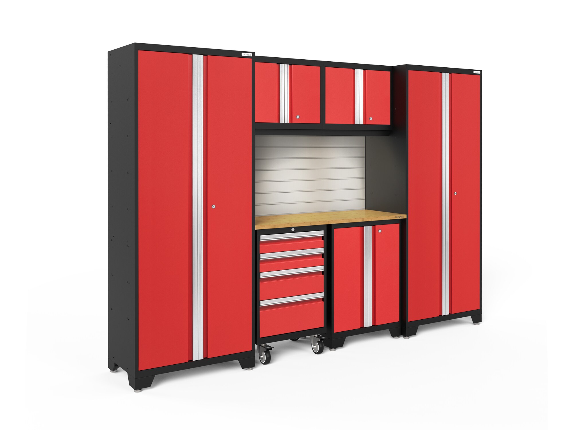 NewAge Products 56222 108-in W x 76.75-in H x 18-in D 6 -Cabinets Steel Deep Red Garage Storage System