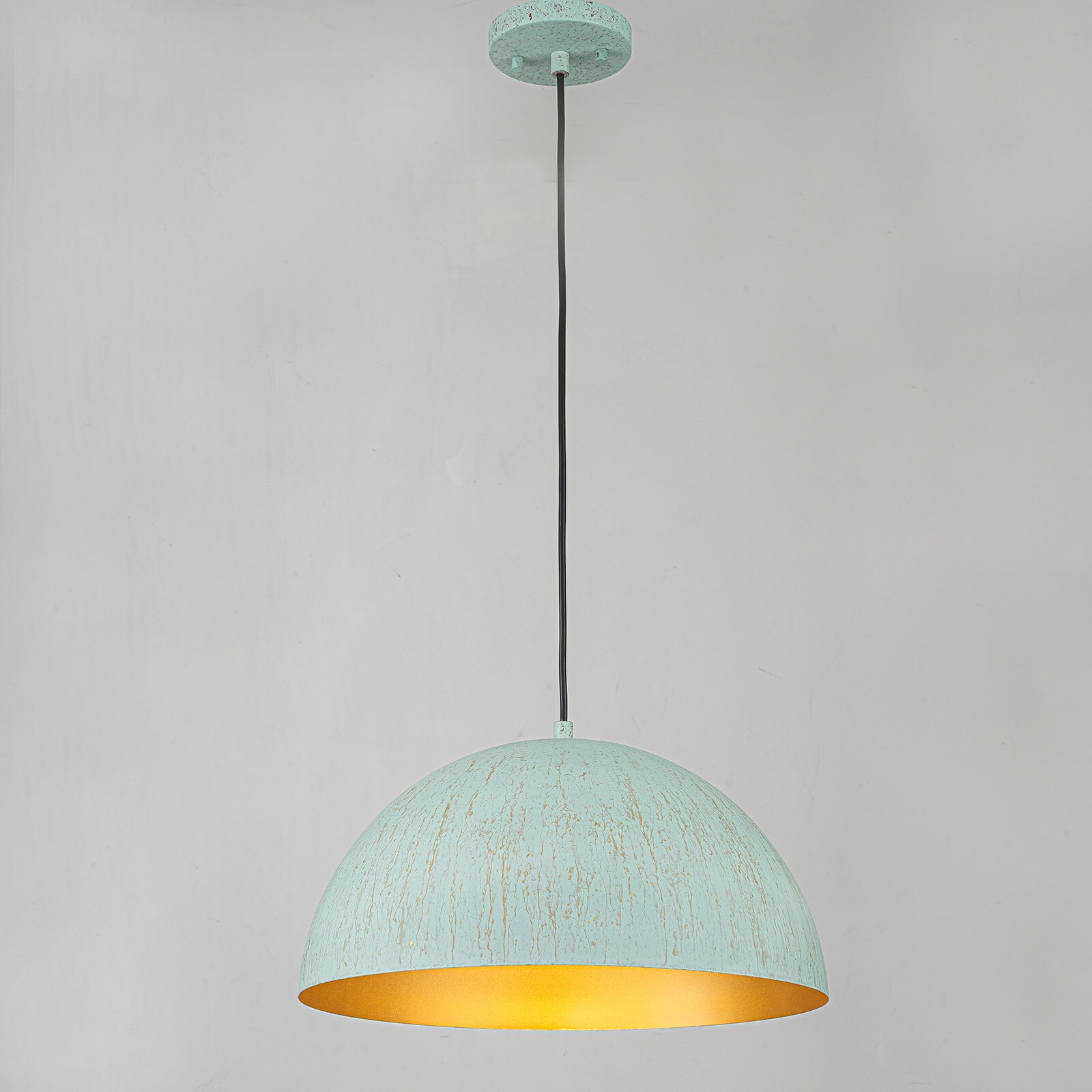 MENCOLULU Textured Gold Distressed Finish Seafoam Green Dome Pendant Lighting 1 -Light Green Farmhouse Metal Dome Large Hanging Convertible pendant/Semi-flush Light