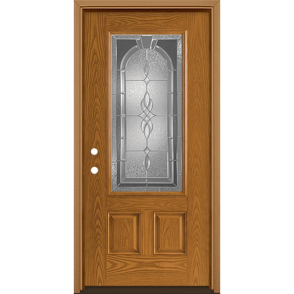 Masonite 1328244 Hampton 36-in x 80-in Fiberglass 3/4 Lite Right-Hand Inswing Oakcrest Stained Prehung Single Front Door with Brickmould Insulating Core