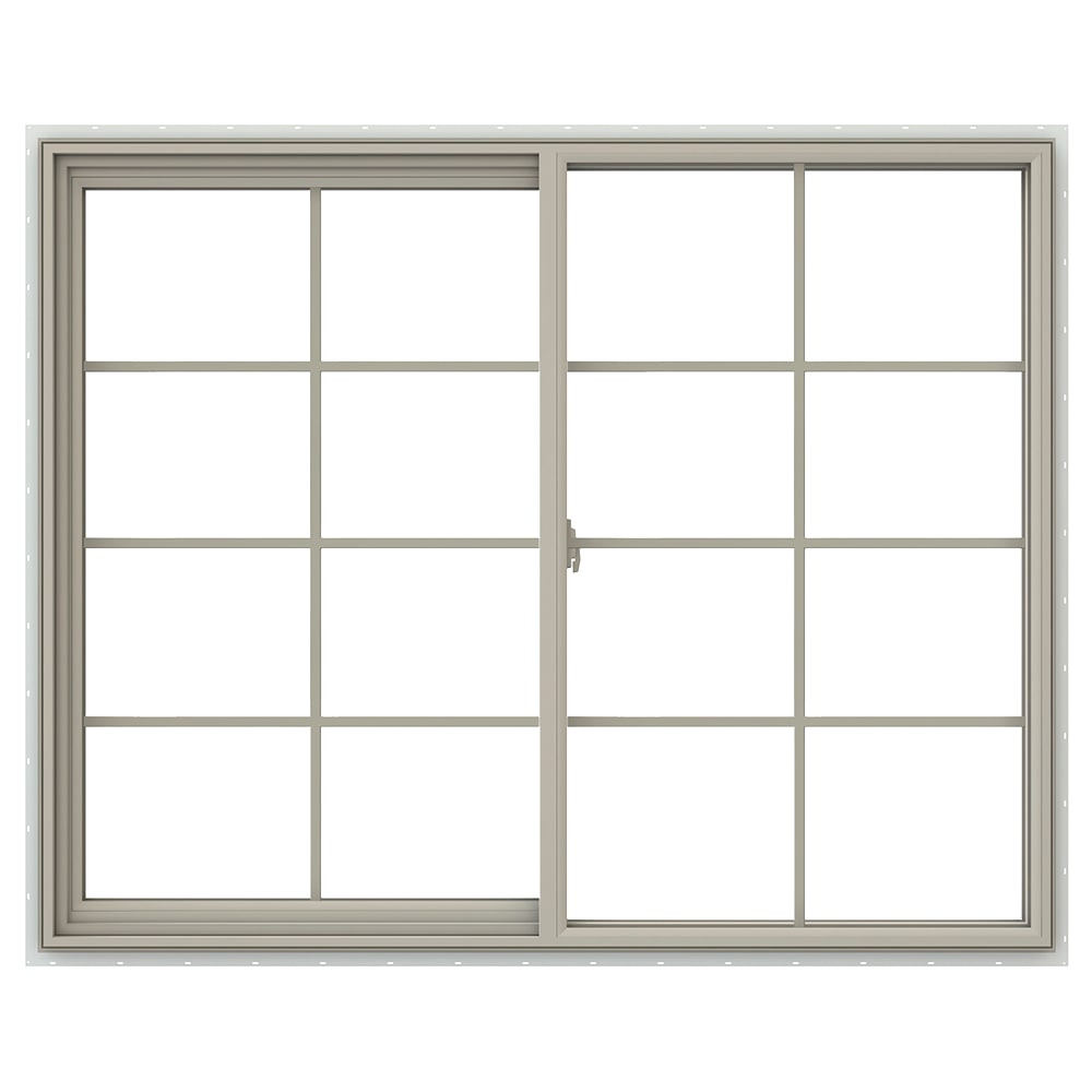 JELD-WEN LOWOLJW138500734 V-2500 59-1/2-in x 47-1/2-in Desert Sand Exterior Desert Sand Interior Left-Handed Vinyl Sliding Window Annealed Glass with Grids (Full Screen Included)