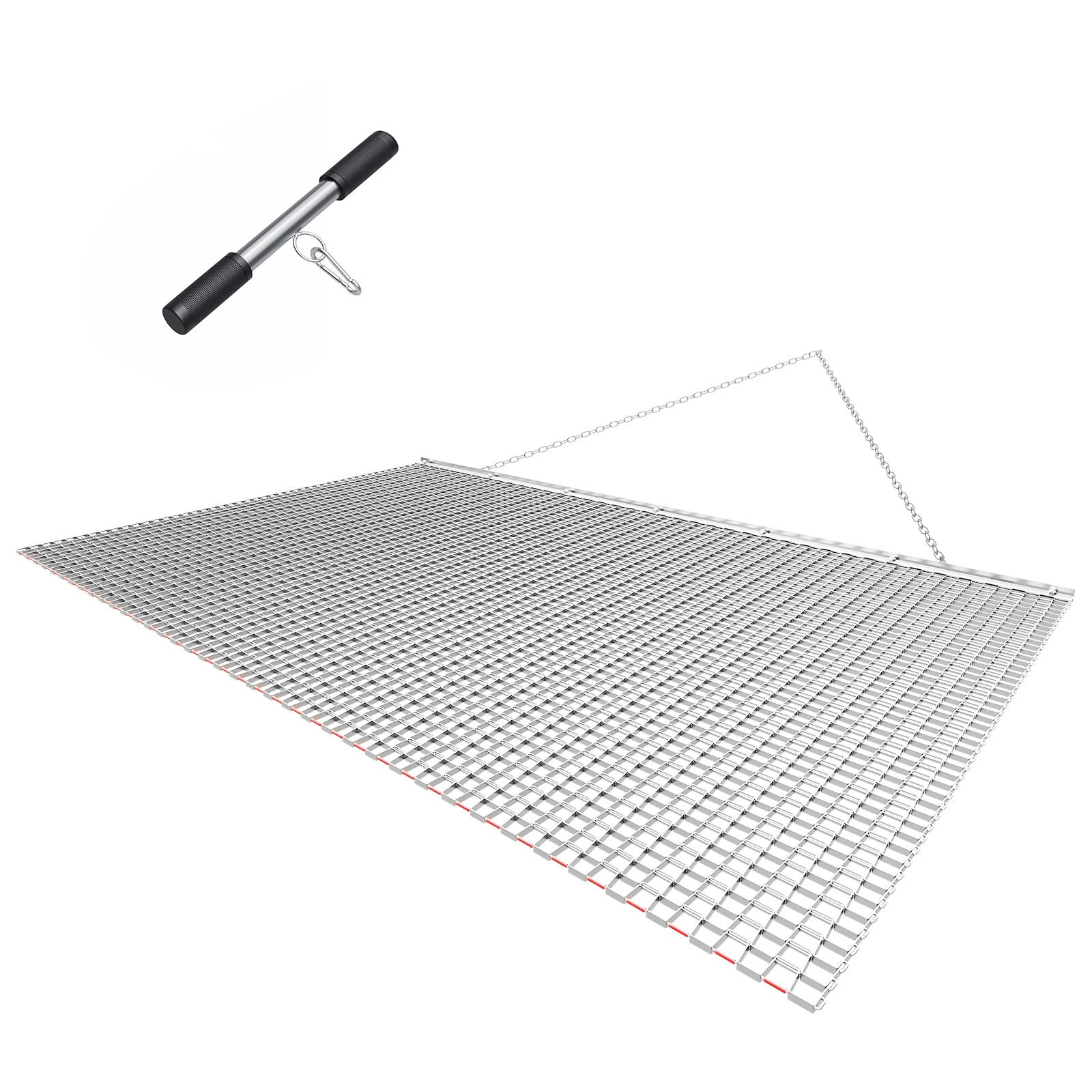VEVOR Drag Harrow 6.6 x 4 ft High-Efficiency Chain Harrow Rake ATVs UTVs Tractors Attachments Durable Galvanized Steel Mesh Drag Mat with Towing Chain for Gravel Driveway Ruts Farm Field Leveling