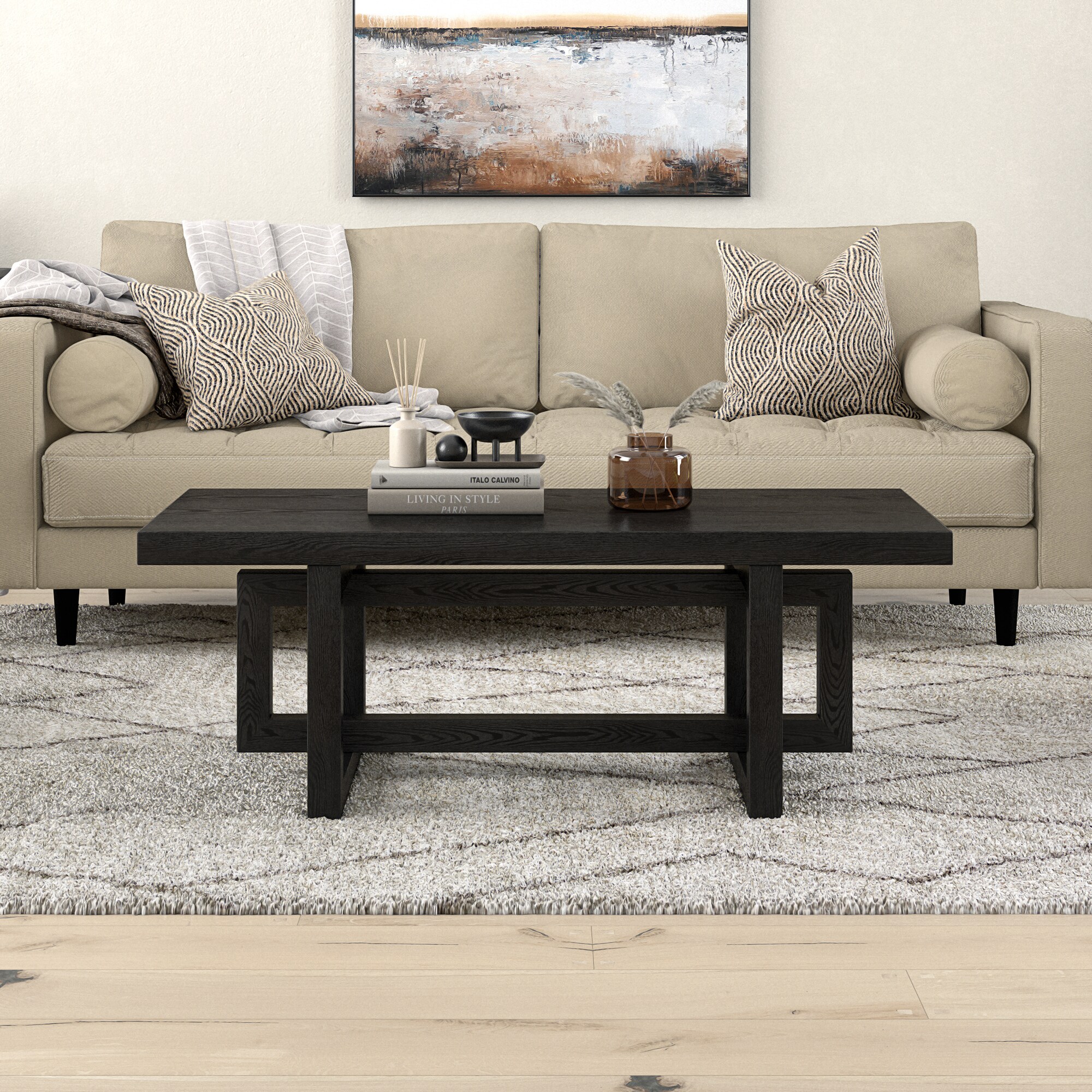 Hailey Home CT2260 Breslow Black Grain MDF Modern Coffee Table