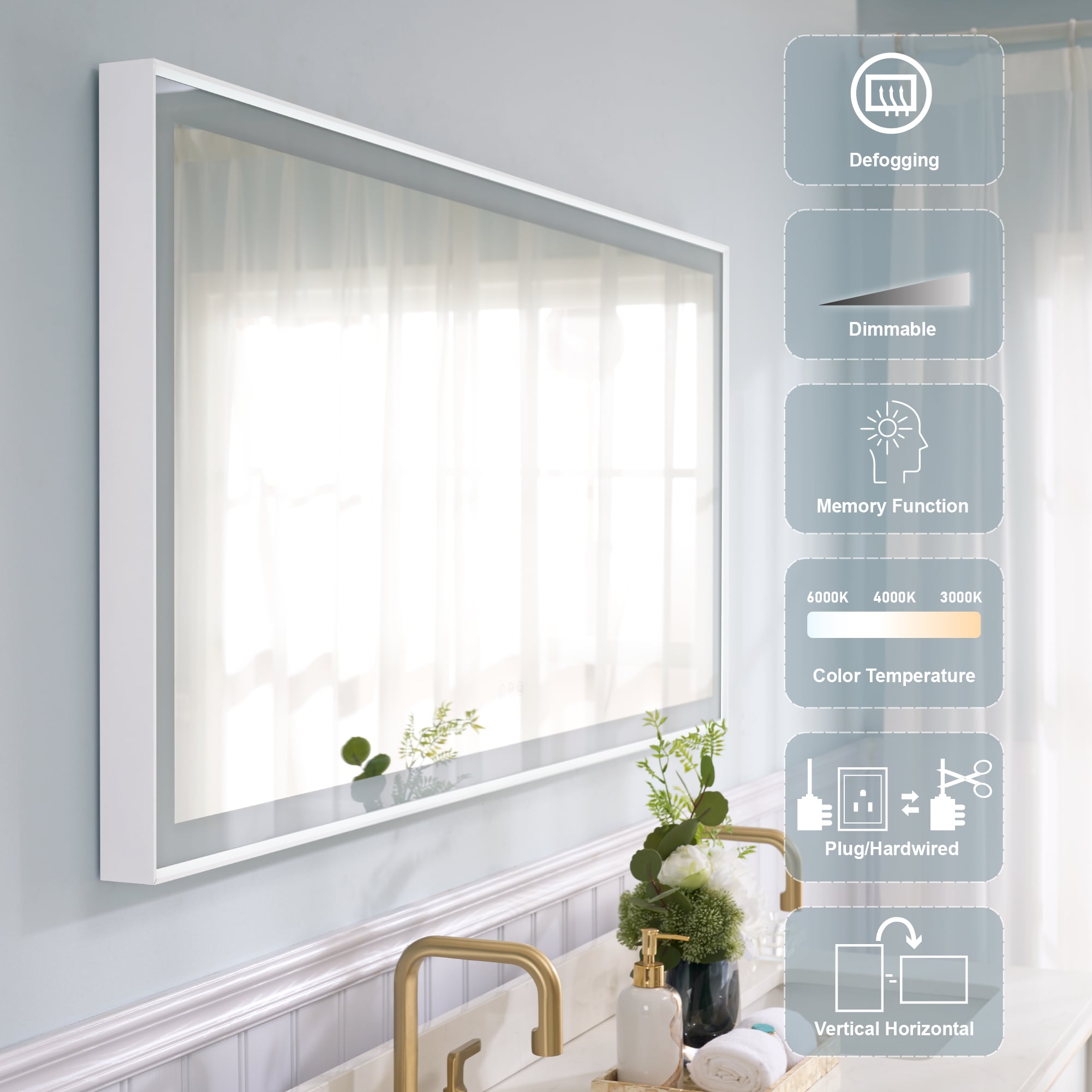 WELLFOR M1FM6028WT Framed-Bath-Mirrors - View #6