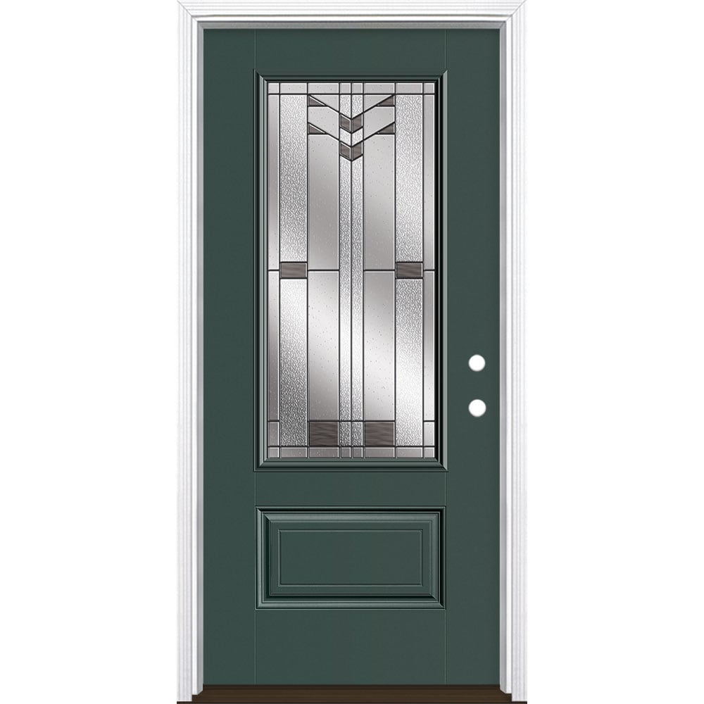 Masonite 3420359 Frontier 36-in x 80-in x 4-9/16-in Fiberglass 3/4 lite Left-hand inswing Evergreen Painted Prehung Front Door with Brickmould Insulating core