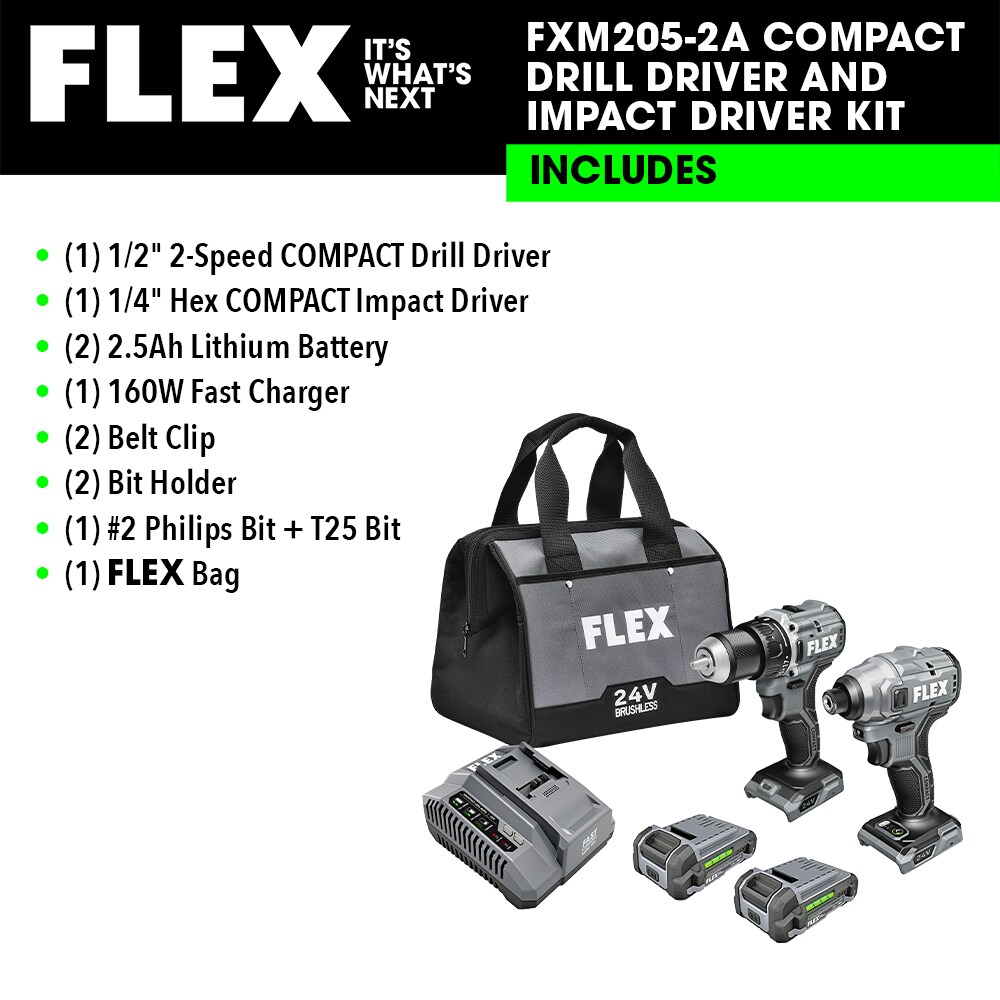 FLEX COMPACT 2-Tool Brushless Power Tool Combo Kit with Soft Case (Li-ion  Batteries and Charger Included)