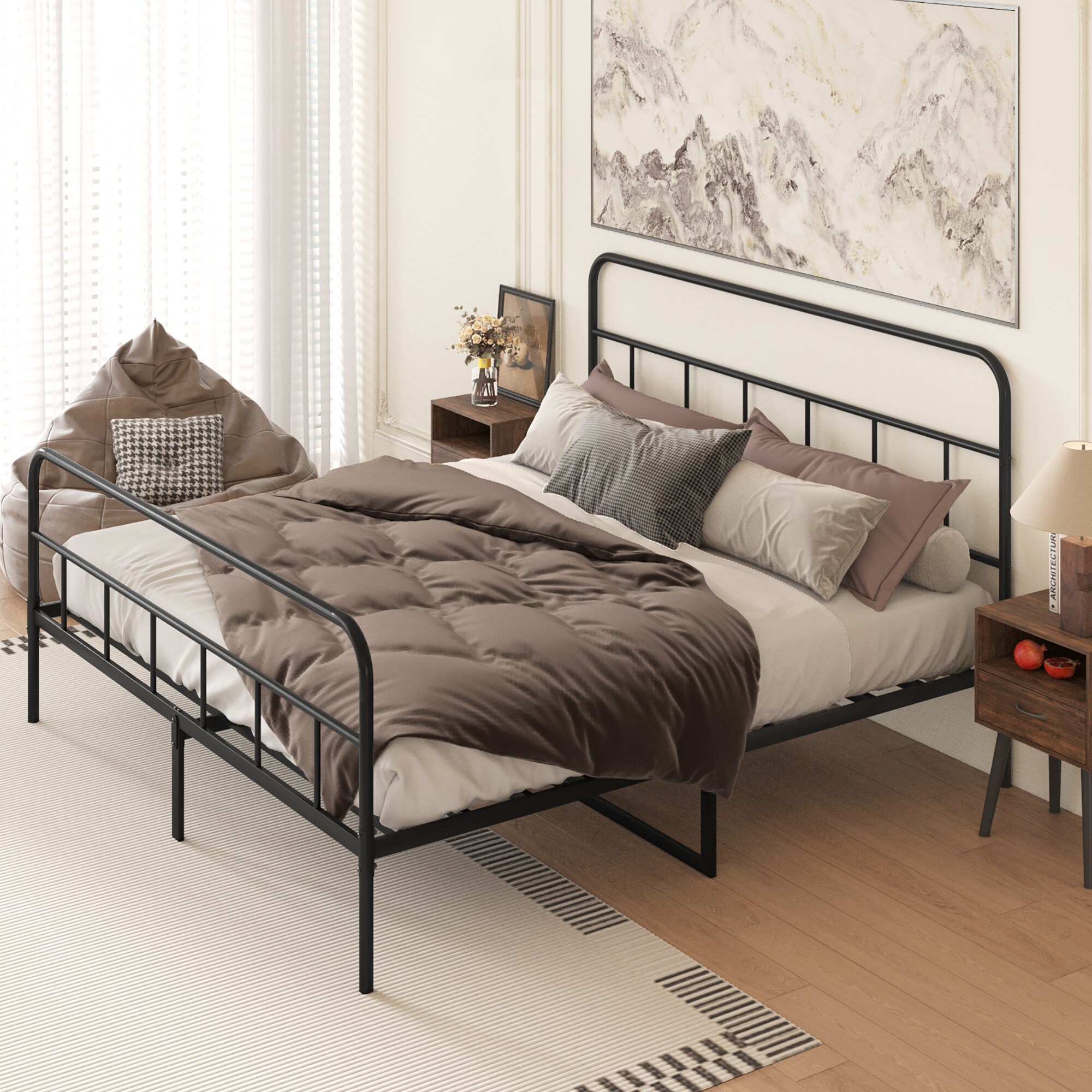 GZMR Black King Metal Bed Frame In The Beds Department At Lowes.com