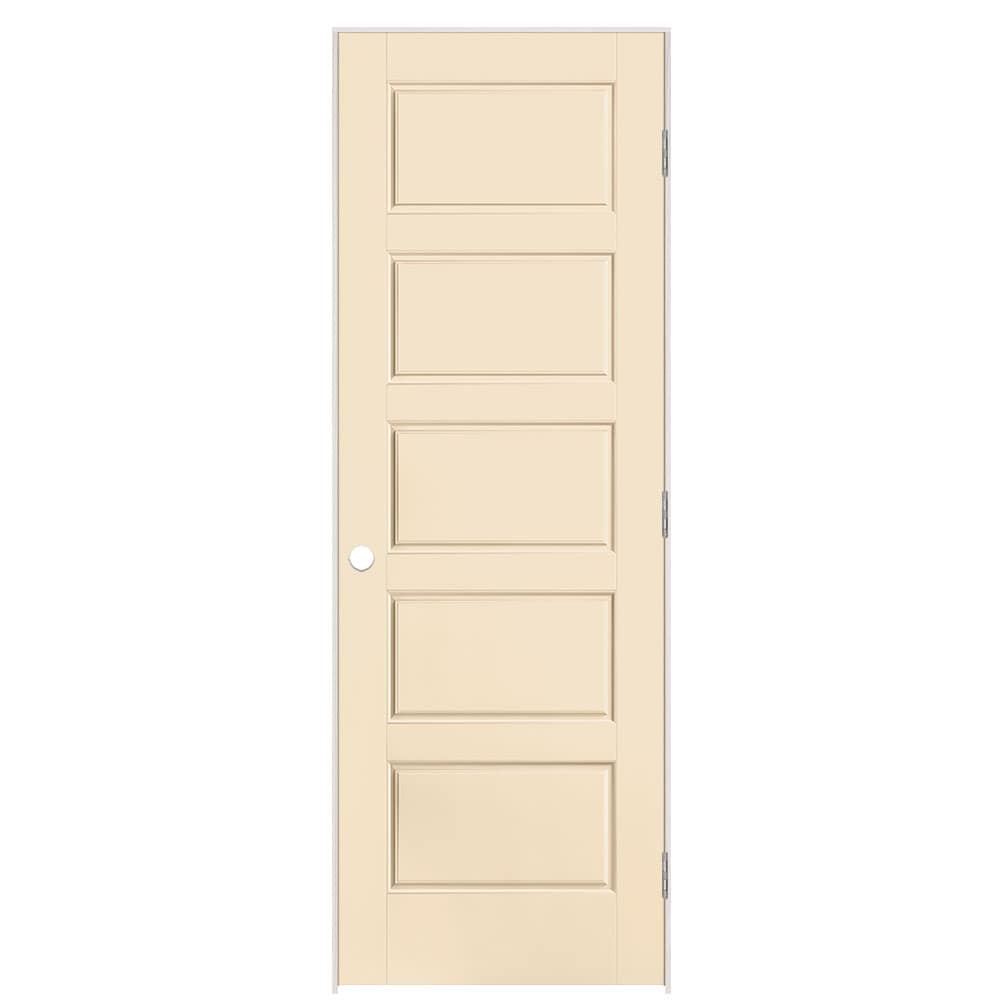Masonite 1444436 28-in x 80-in Cream N Sugar Hollow core 5-panel equal Left hand Smooth Prefinished Molded composite Flat Jamb Single Prehung Interior Door