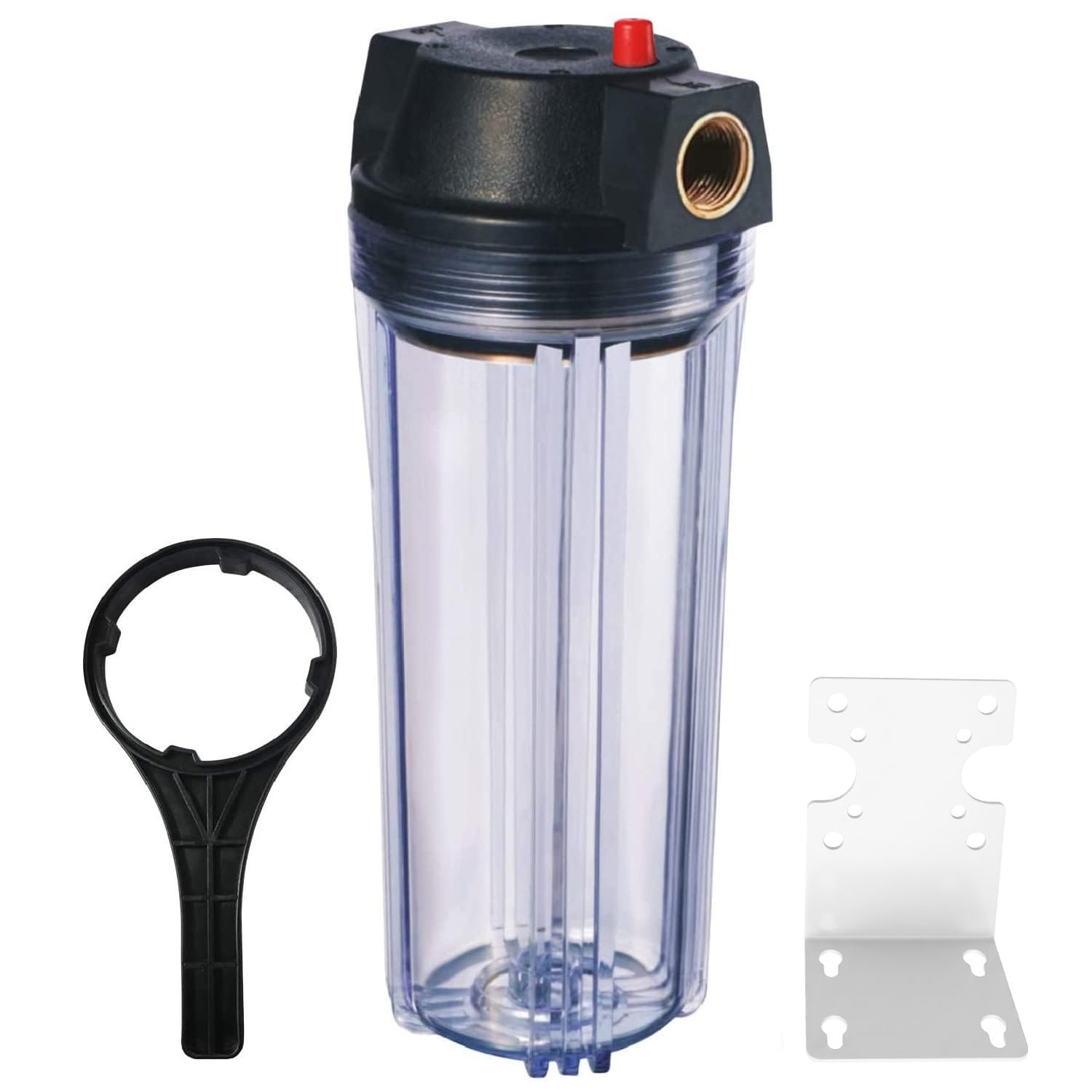 LILILIAN FMY 10 Inch Whole House Clear Water Filter Housing with Pressure Relief Valve and 3 4 Inch Brass Ports Fits Standard 2 5 by 10 Inch #LRO0813O623