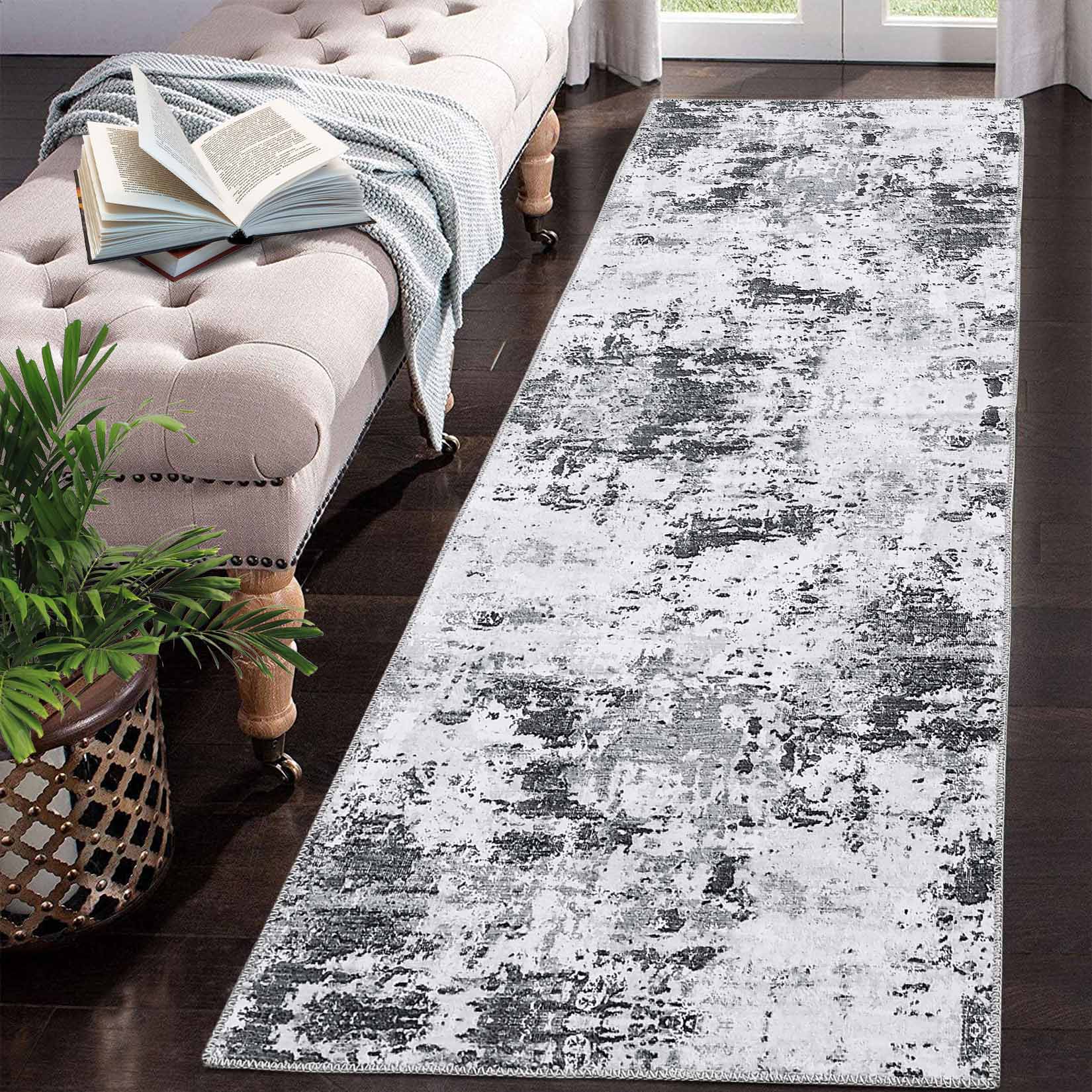 Garvee YXY-LO-PHO-0XT4G3LV 2 x 8 (ft) Loomed Polyester Light Gray Rectangular Indoor Abstract Mid-Century Modern Machine washable Runner rug
