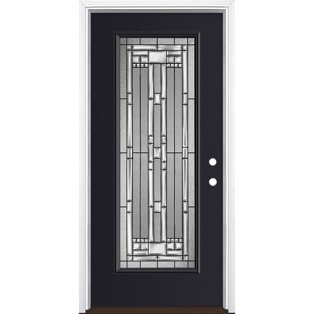 Masonite 3420607 Naples 36-in x 80-in x 4-9/16-in Fiberglass Full lite Left-hand inswing Peppercorn Painted Prehung Front Door with Brickmould Insulating core