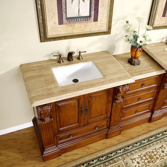 Travertine Top In The Bathroom Vanities, Cherry Wood Furniture Vanity