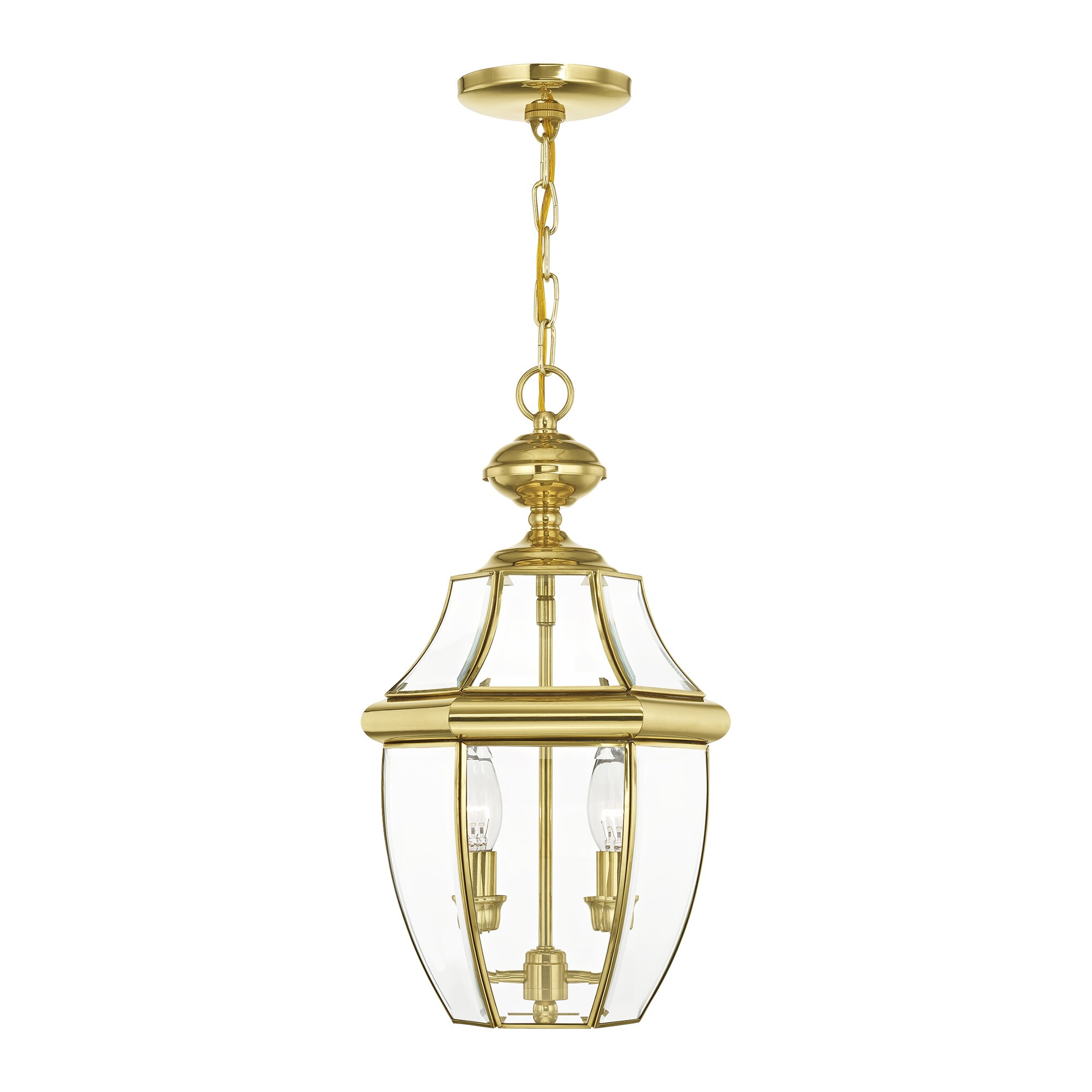 Livex Lighting 2255-02 Monterey 2 -Light Polished brass Traditional Clear glass Lantern Medium Outdoor Hanging Pendant light