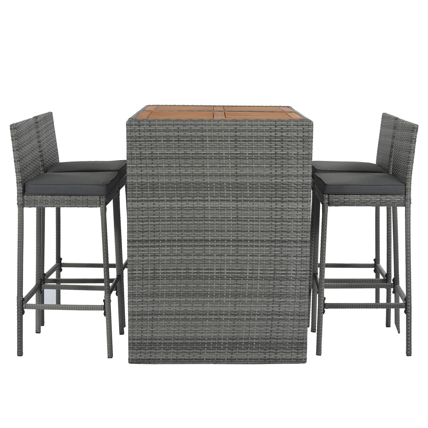 Bybafun 5-Piece Gray Wicker Bar Height Patio Dining Set Wicker ...