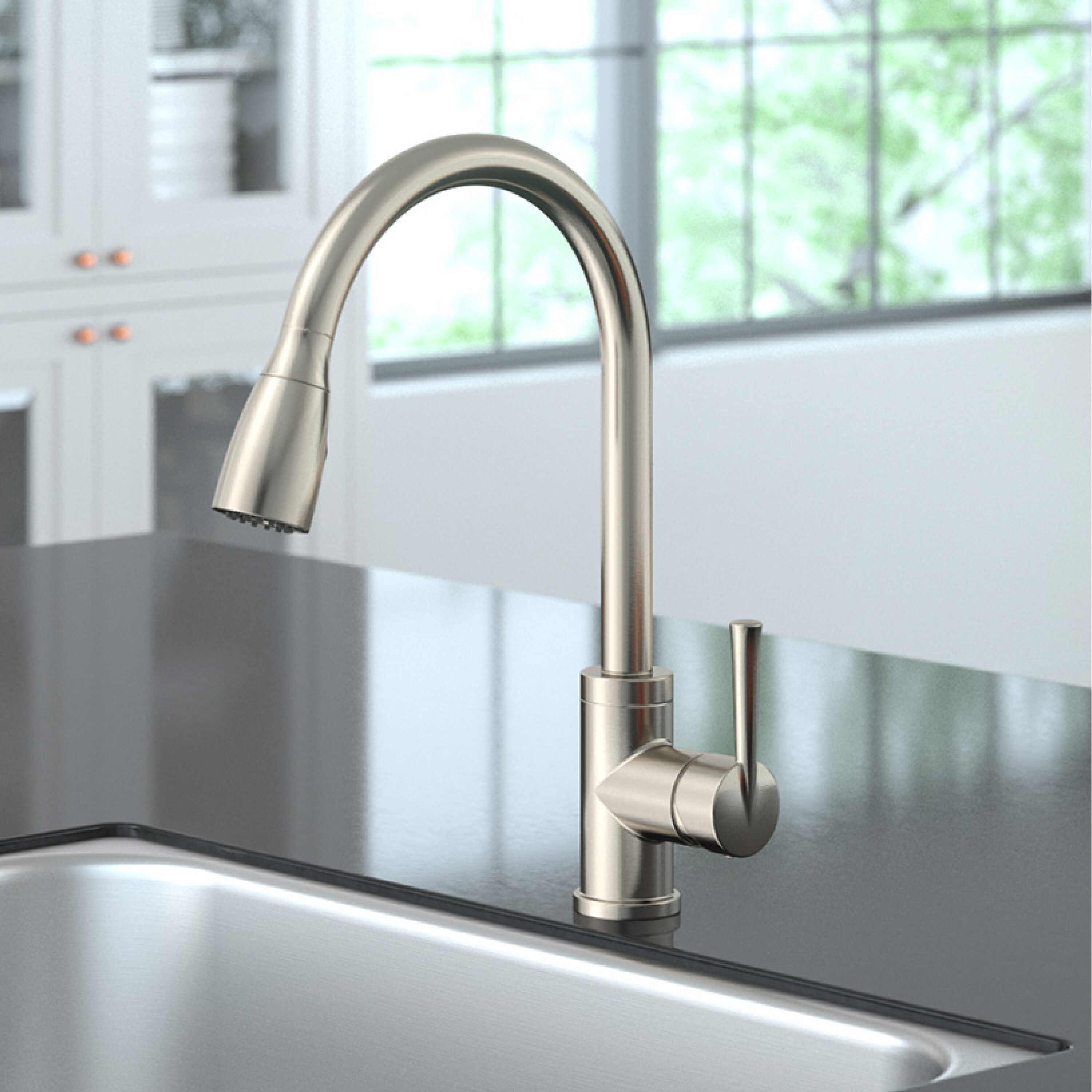 Project Source FP4AF260NP Brenn Stainless Single Handle Deck-mount Pull-down Kitchen Faucet with Sprayer ( Deck Plate Included )
