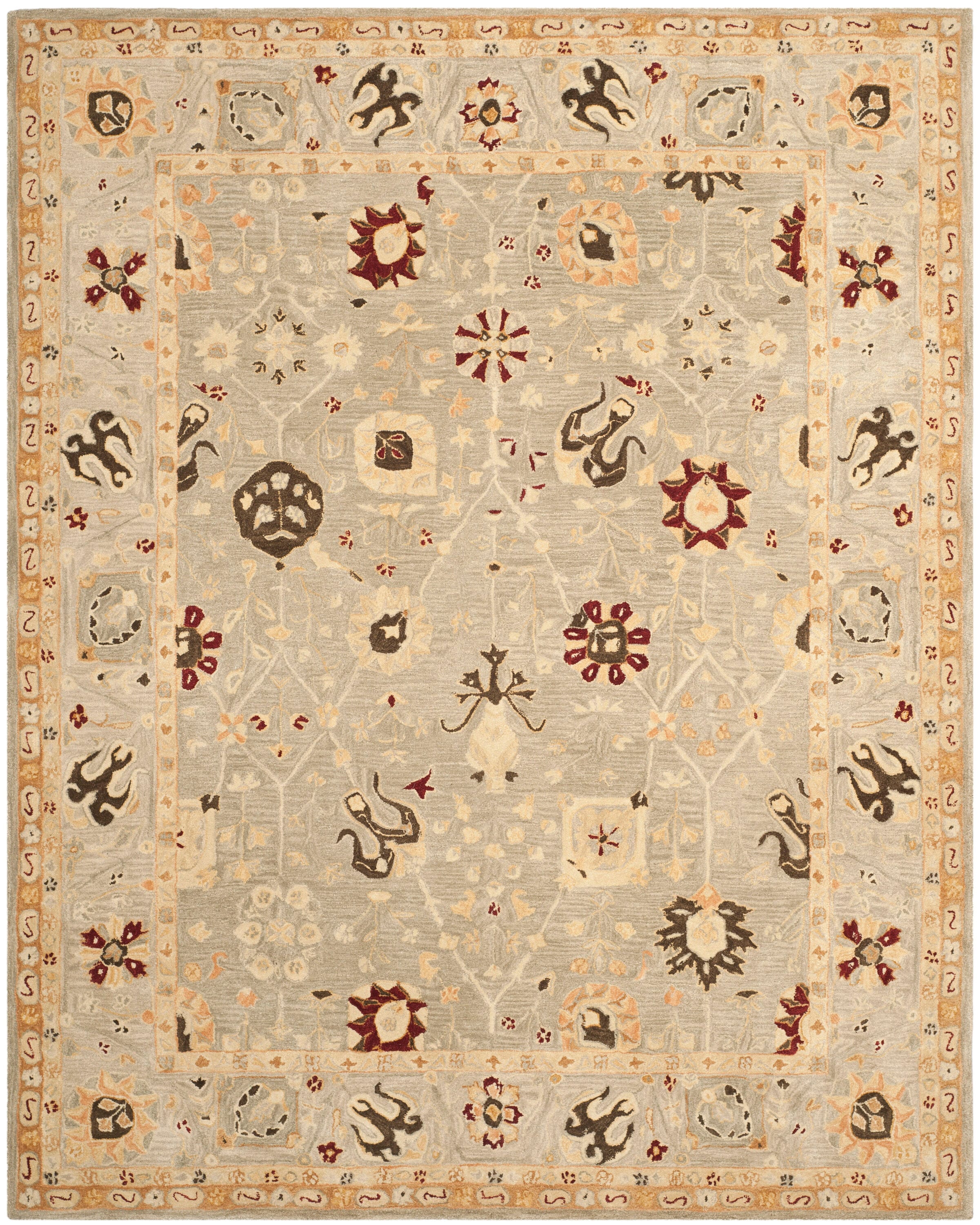 Safavieh AN559A-9 Anatolia Beylik 9 x 12 (ft) Tufted Wool Beige/Sage Rectangular Indoor Floral/Botanical Vintage Area rug