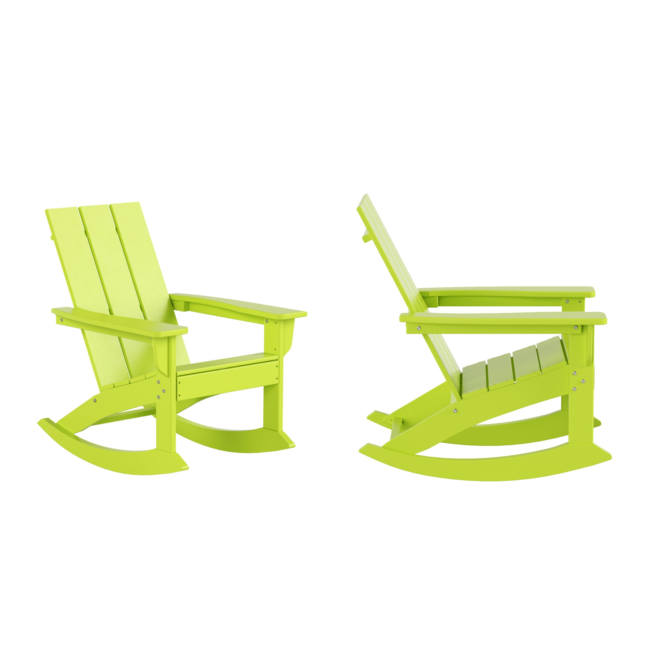 Westin Furniture OP5002-LM-2 Shoreside Set of 2 Lime HDPE Frame Rocking Chair with Slat Seat