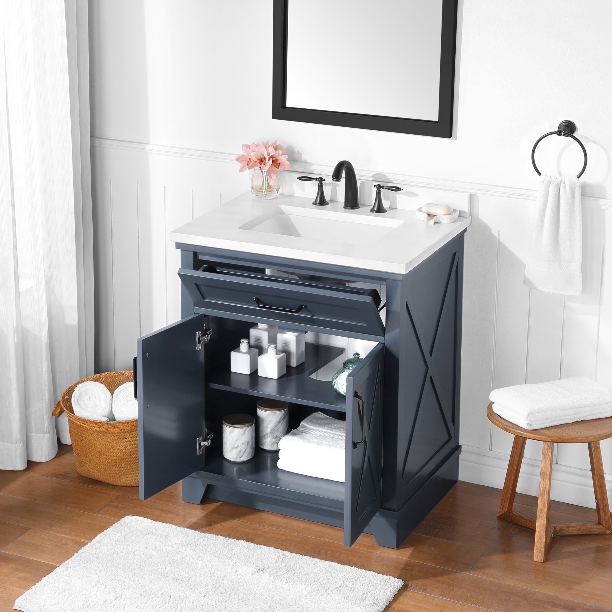 OVE Decors Ollie 30-in Midnight Blue Undermount Single Sink Bathroom ...