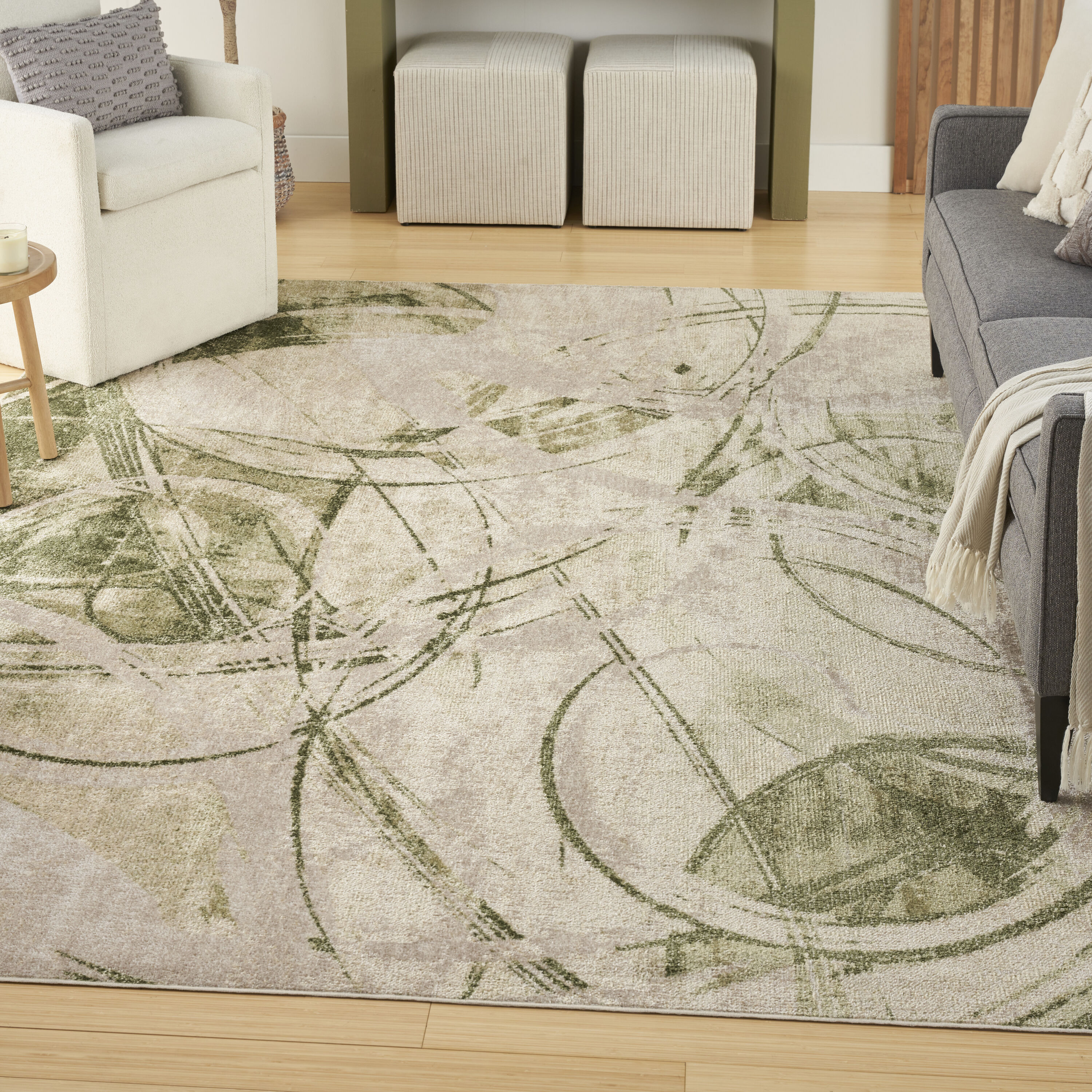Nourison Home 099446977694 Astra Machine Washable 8 x 10 (ft) Loomed Polyester Beige Green Rectangular Indoor Abstract Machine washable Area rug