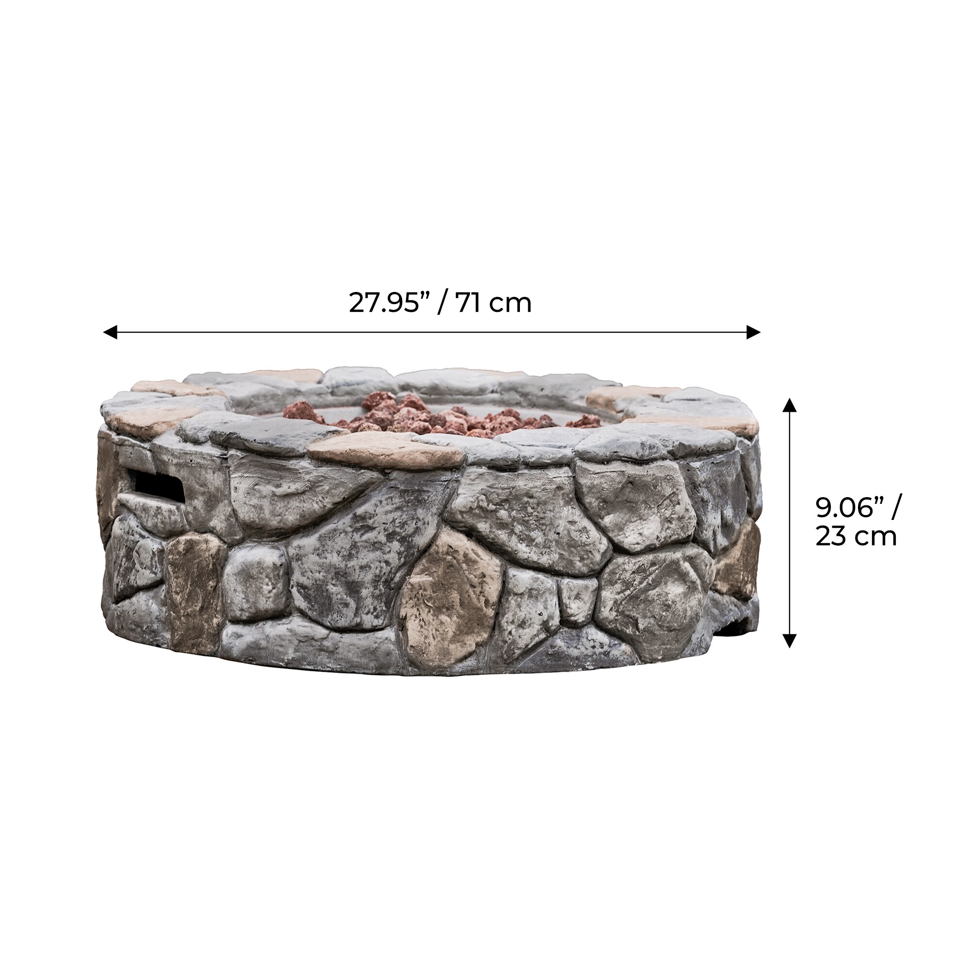 Gray 28" Round Stone Propane Gas Fire Pit