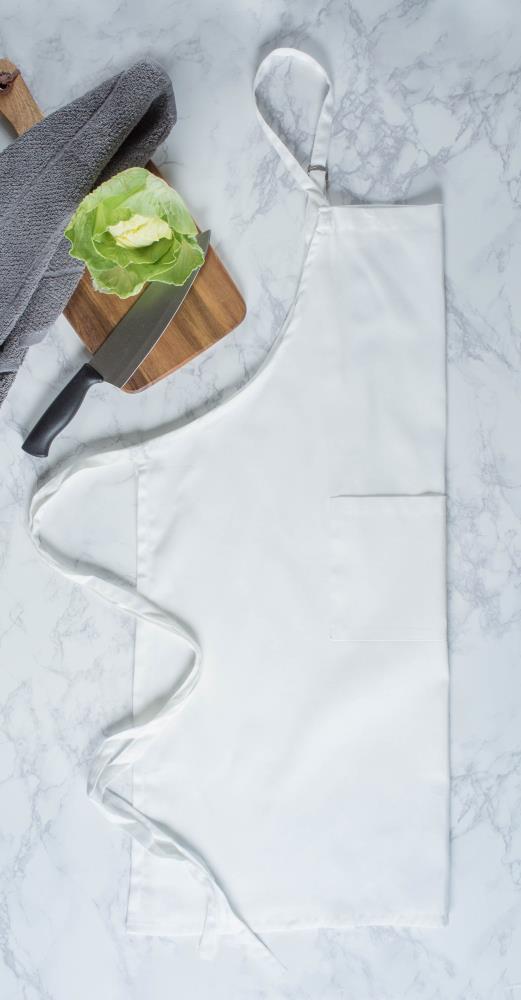 White Cotton Chef Apron with Center Pocket, 32x28"