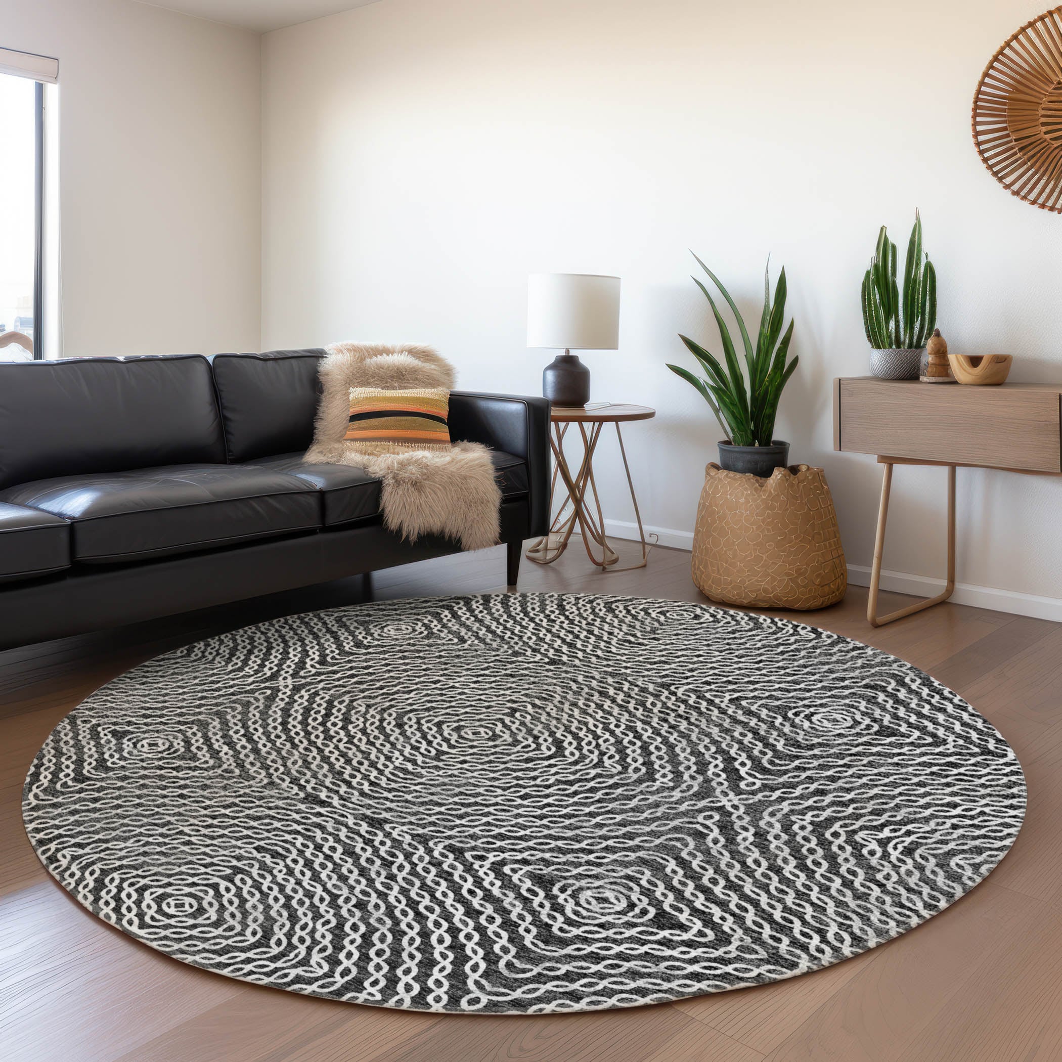Addison Rugs AMF74SH8RO Mayfield AMF74SH 8 x 8 (ft) Loomed Polyester Shadow Round Indoor Abstract Machine washable Area rug