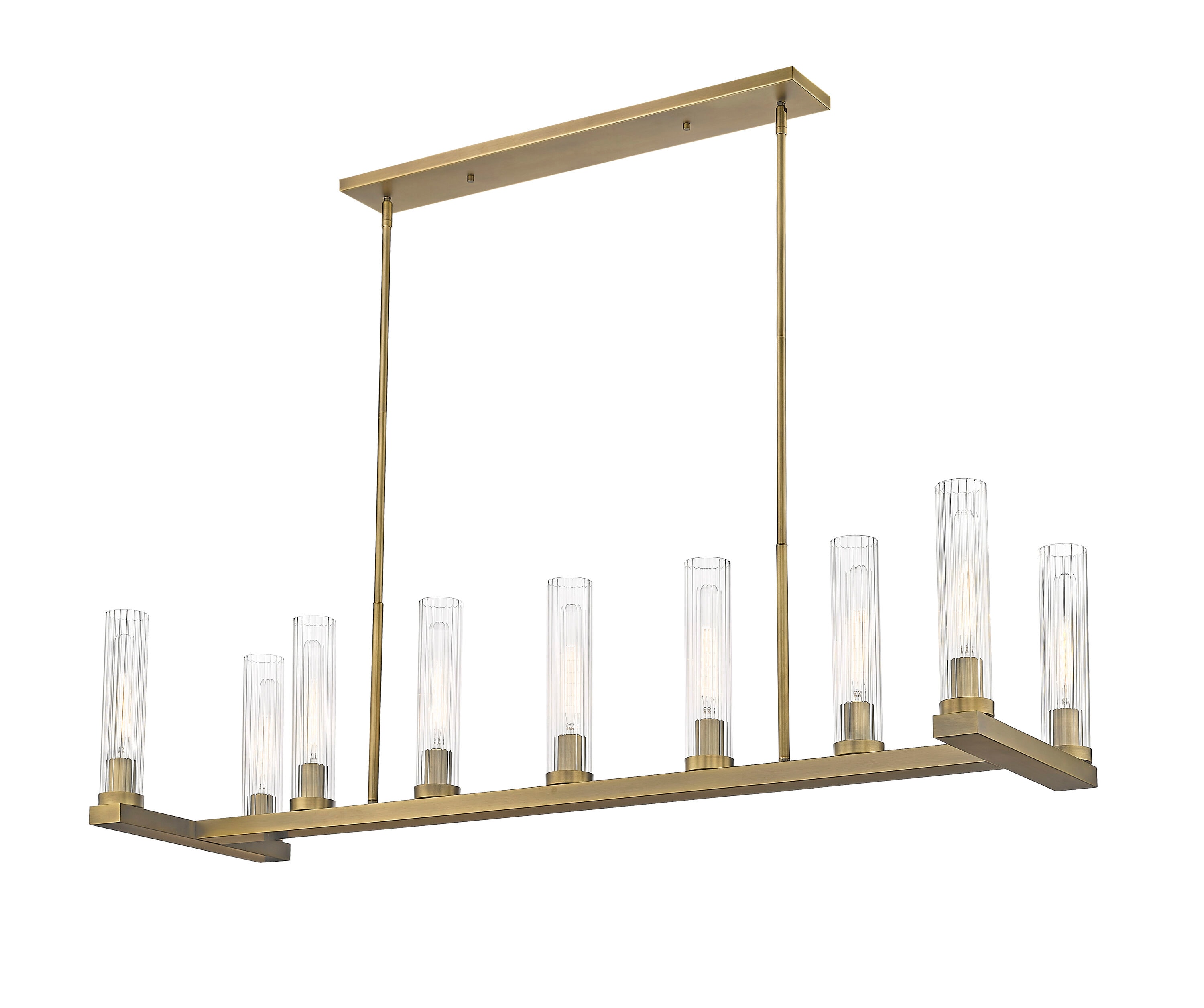 Rubbed Brass 9-Light Island Pendant with Fluted Glass Shades