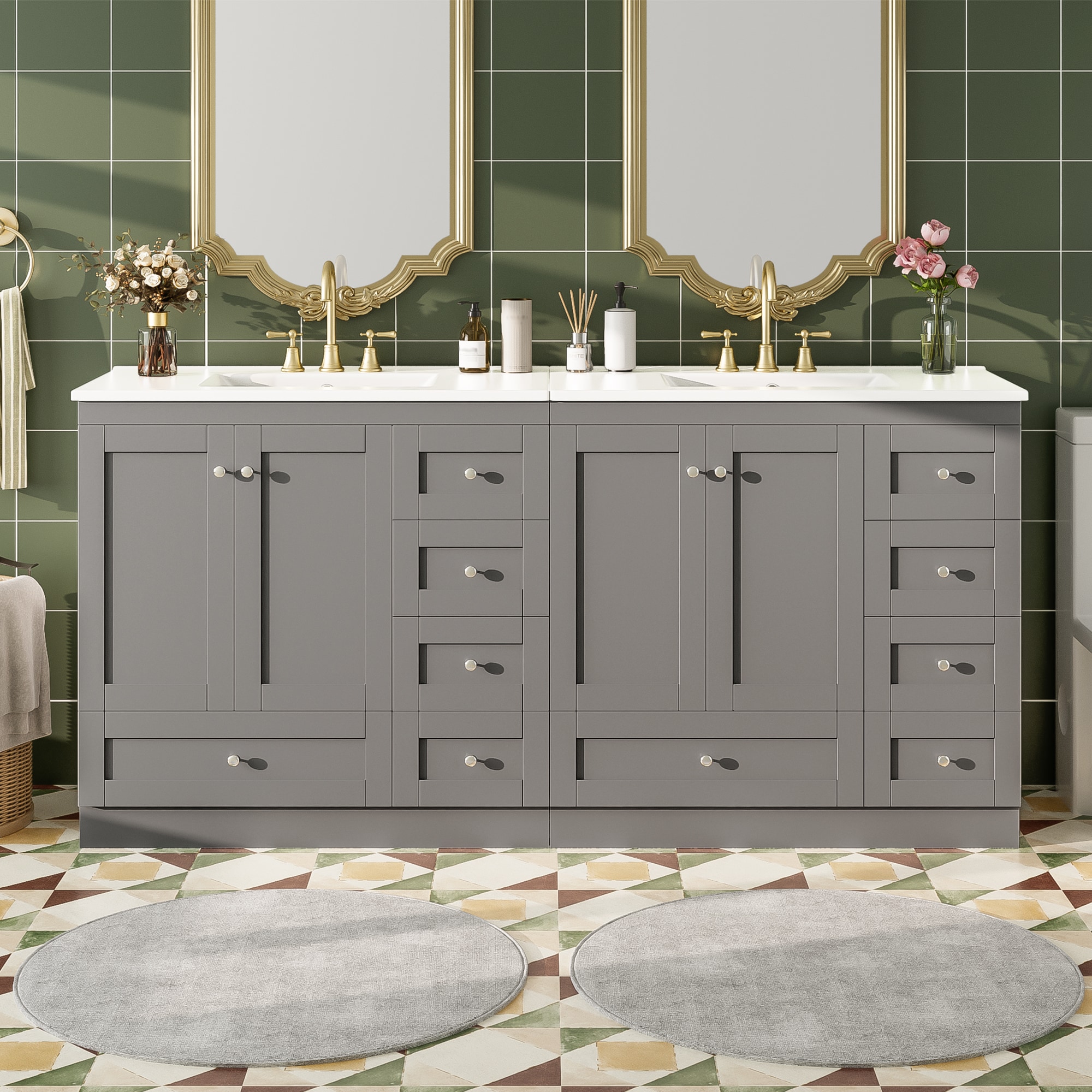 ModernLuxe L3P-N729P000010E 72 inch Shaker Style FreeStanding Bathroom Vanity Cabinet with Ceramic Sink  Softclose Drawers and  Softclose doors