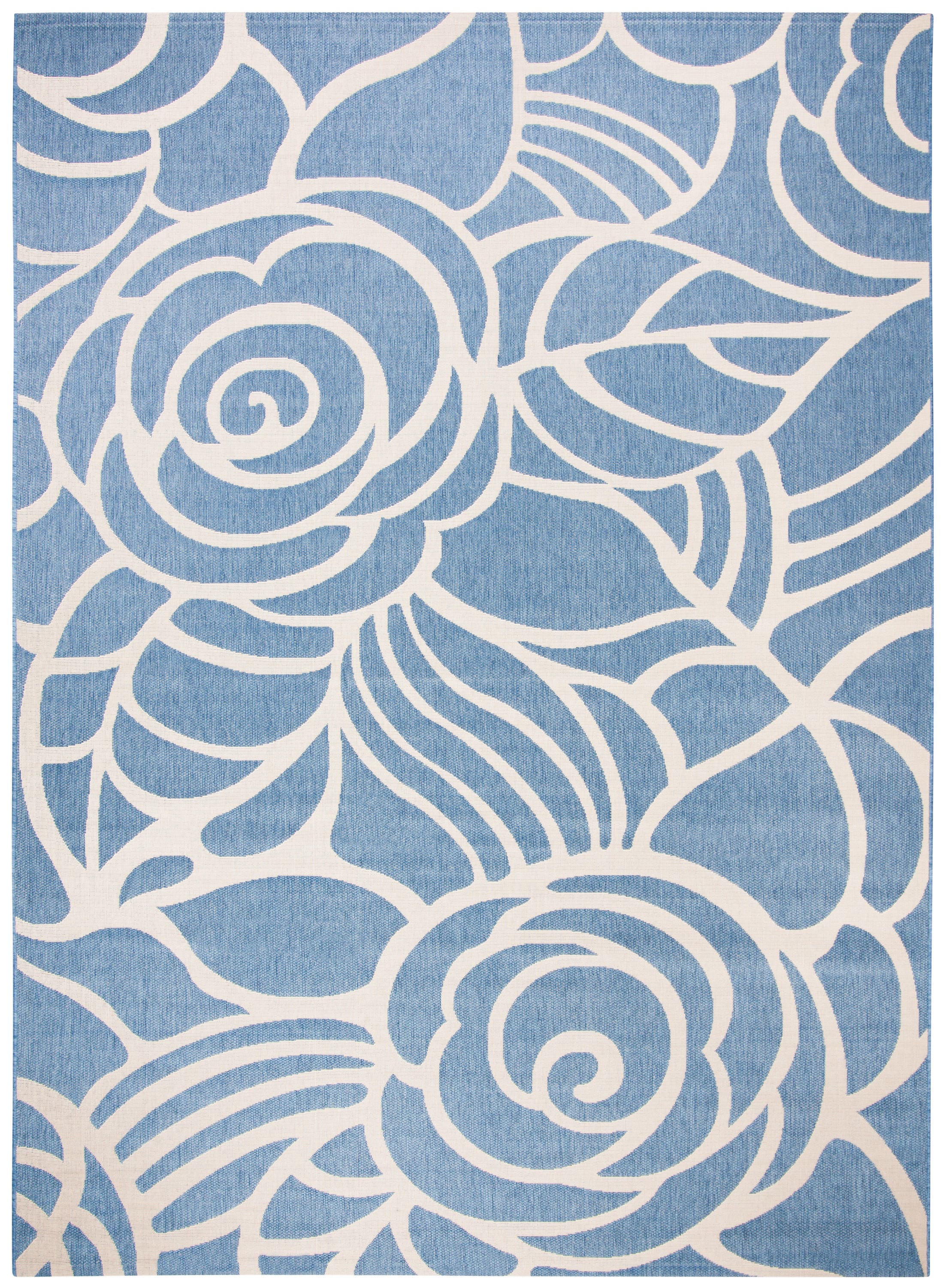 Reversible Blue/Beige Synthetic 9' x 12' Easy-Care Area Rug