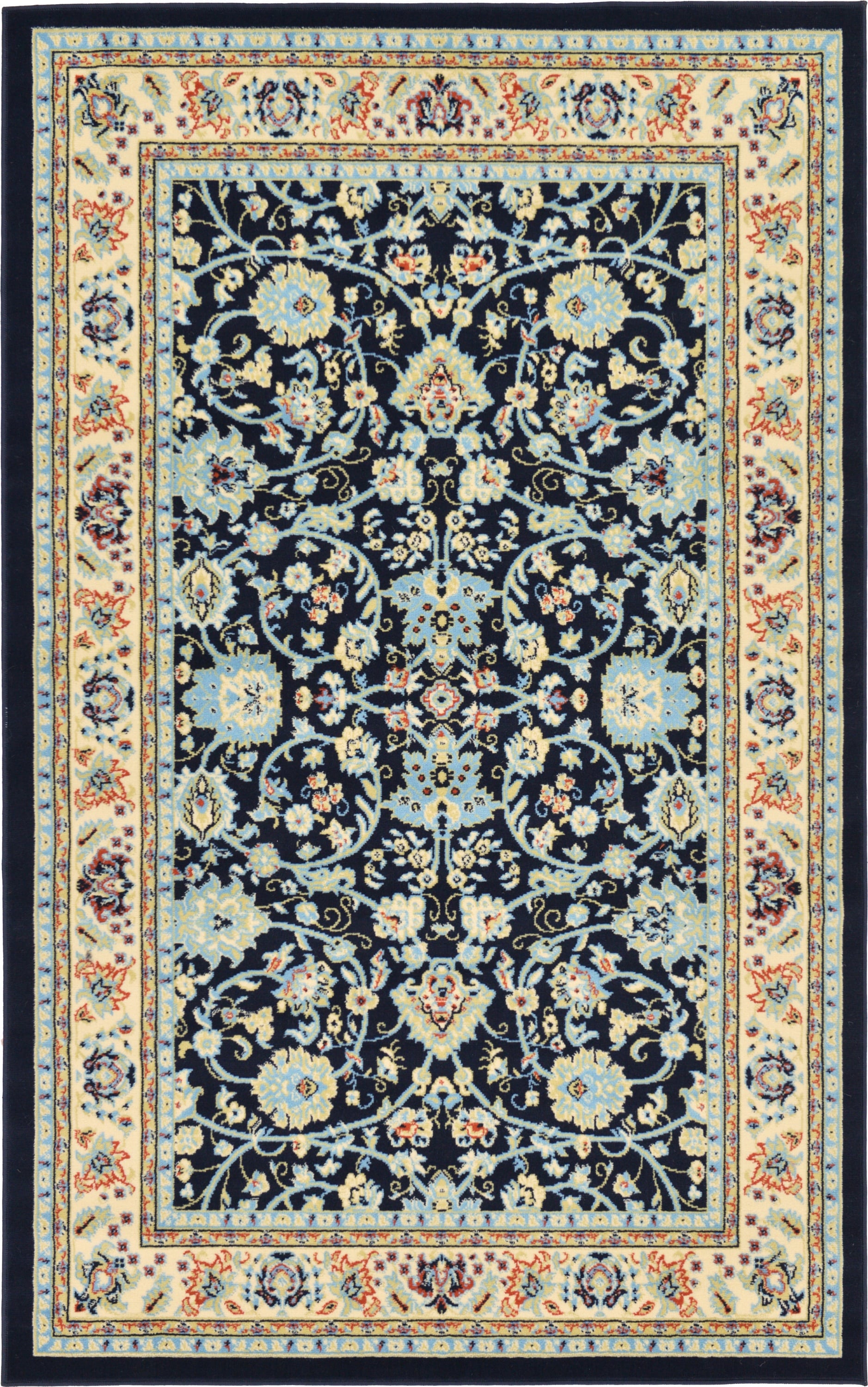 Navy Blue and Ivory Synthetic Reversible Washable 8' x 10' Area Rug