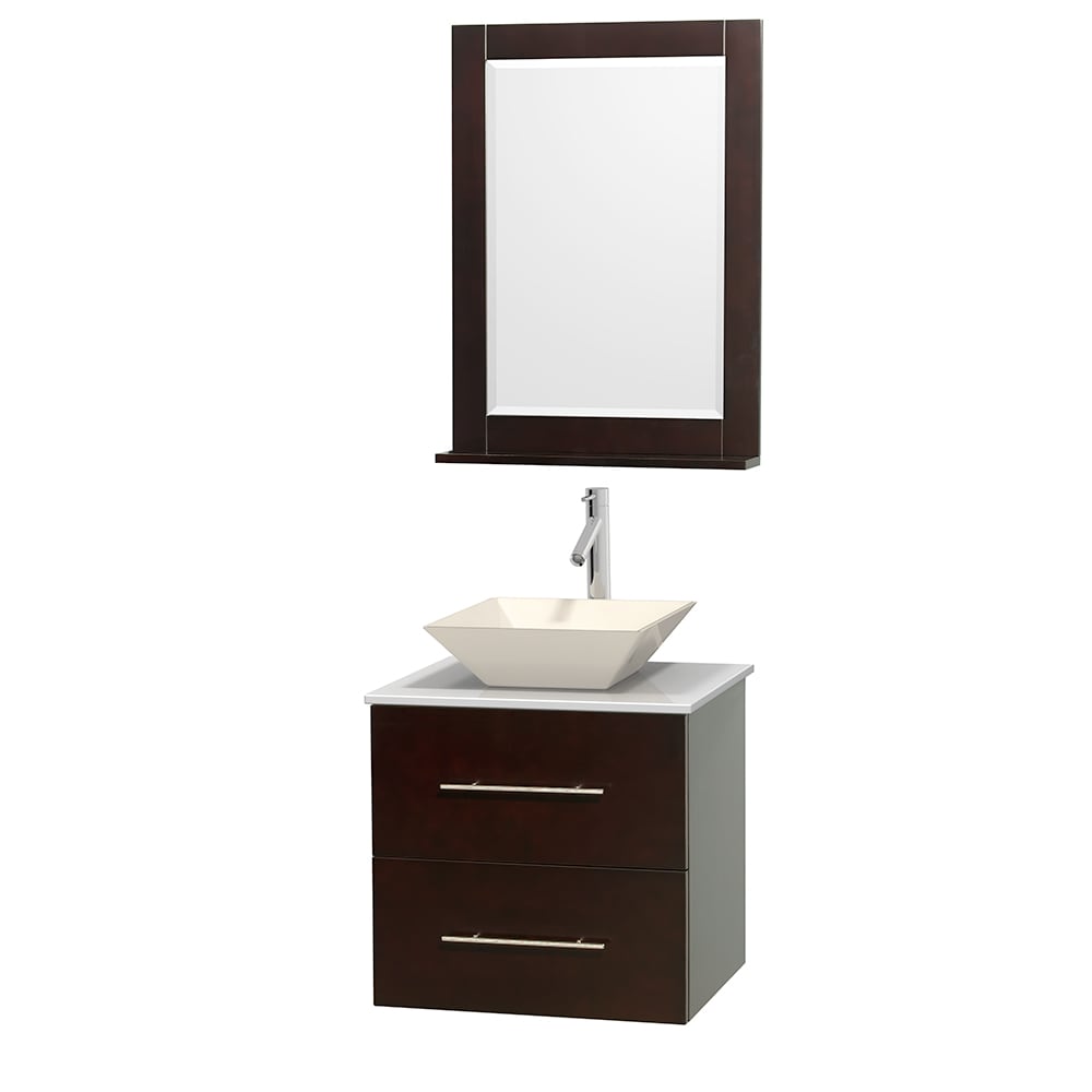 Wyndham Collection WCVW00924SESWSD2BM24 Centra 24-in Espresso Single Sink Bathroom Vanity with White Engineered Stone Top (Mirror Included)