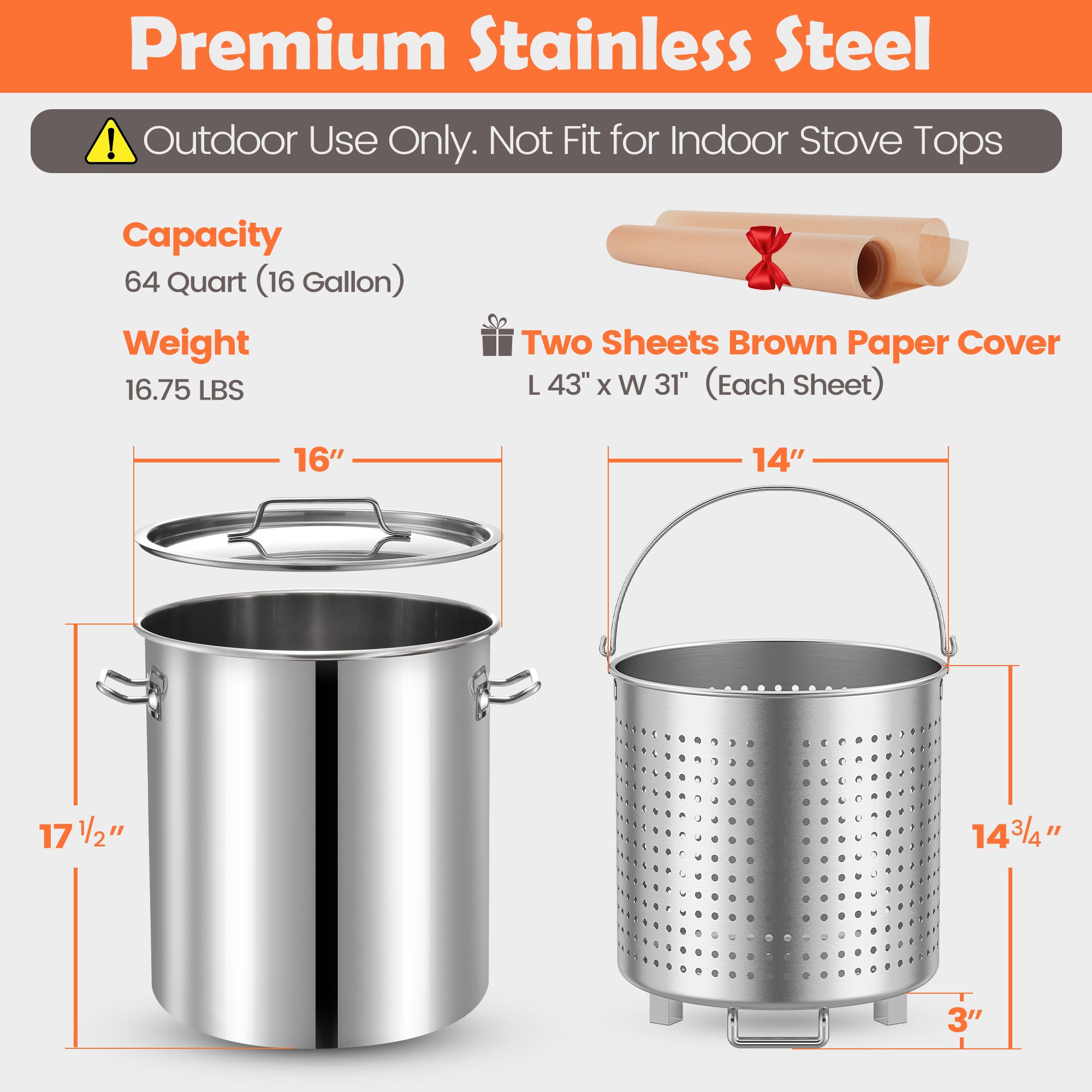ARC Advanced Royal Champion 64-Quart Stainless Steel Stock Pot and