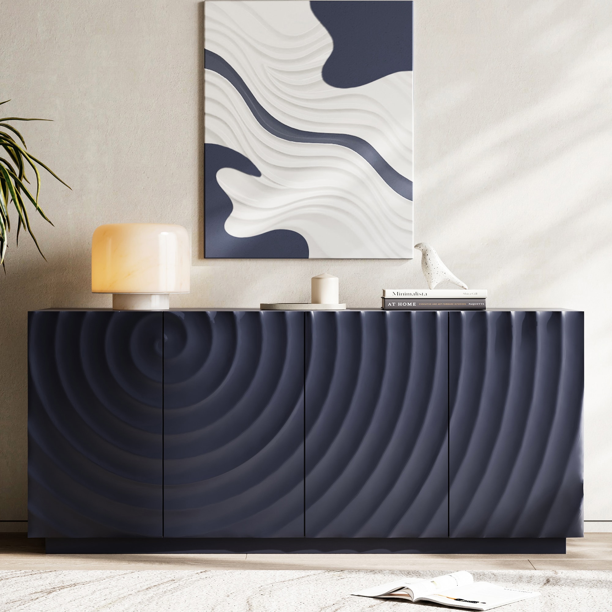 Navy Blue 4 -Door 59-in Wood File Cabinet Filing Cabinet Office Storage Cabinet Multi Functional Storage Cabinet