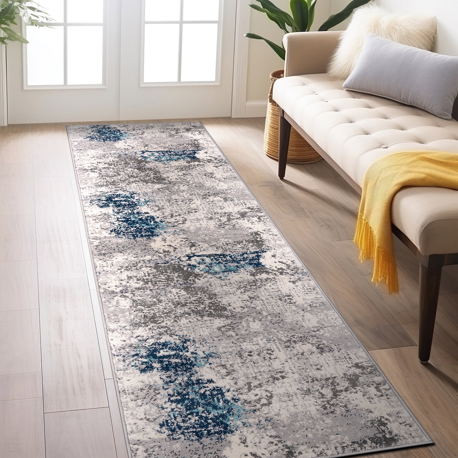 World Rug Gallery 4050BLUE2X7 2 x 7 (ft) Loomed Polypropylene Blue Rectangular Indoor Abstract Vintage Runner rug